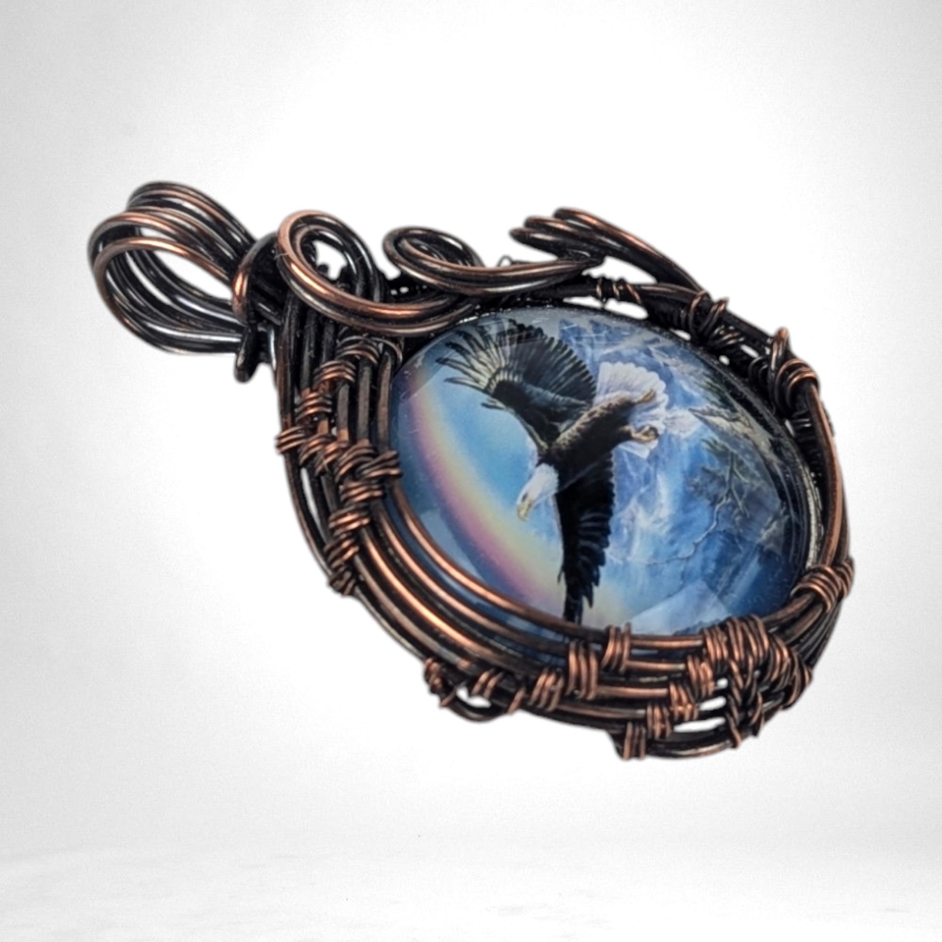 Eagle Spirit Pendant - Copper Wire Wrapped Jewelry with Rainbow - Symbol of Hope and Freedom