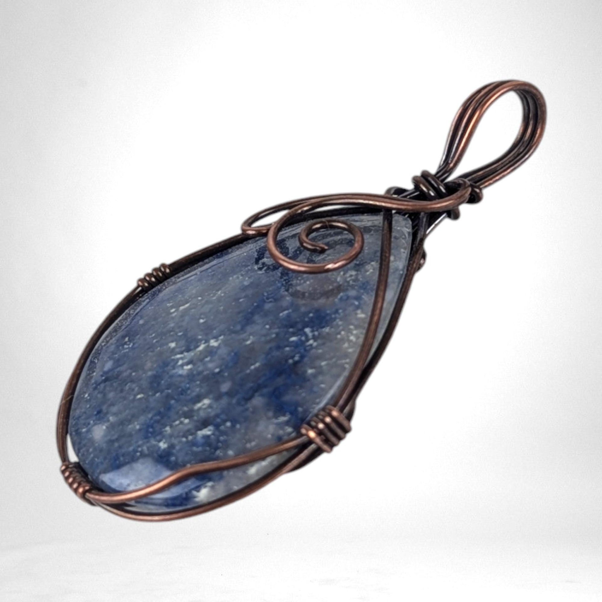 Handmade Copper Wire Wrapped Blue Quartz Pendant | Antiqued Copper Jewelry | Unique Gift for Crystal Lovers | Boho Chic Necklace Pendant