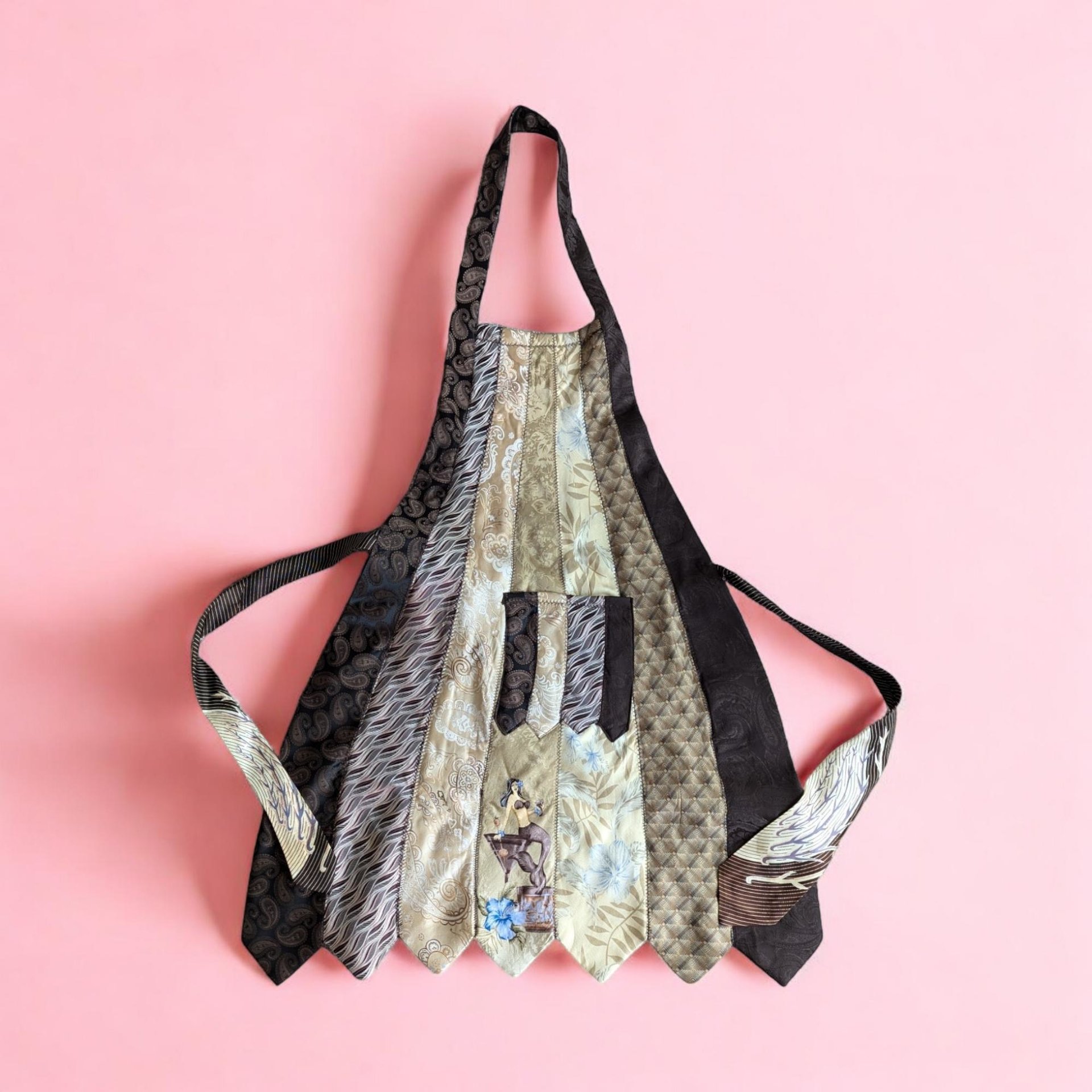 Upcycled Necktie Apron | Handmade from Vintage Ties | Unique Kitchen Apron | Eco-Friendly Gift | Retro Apron