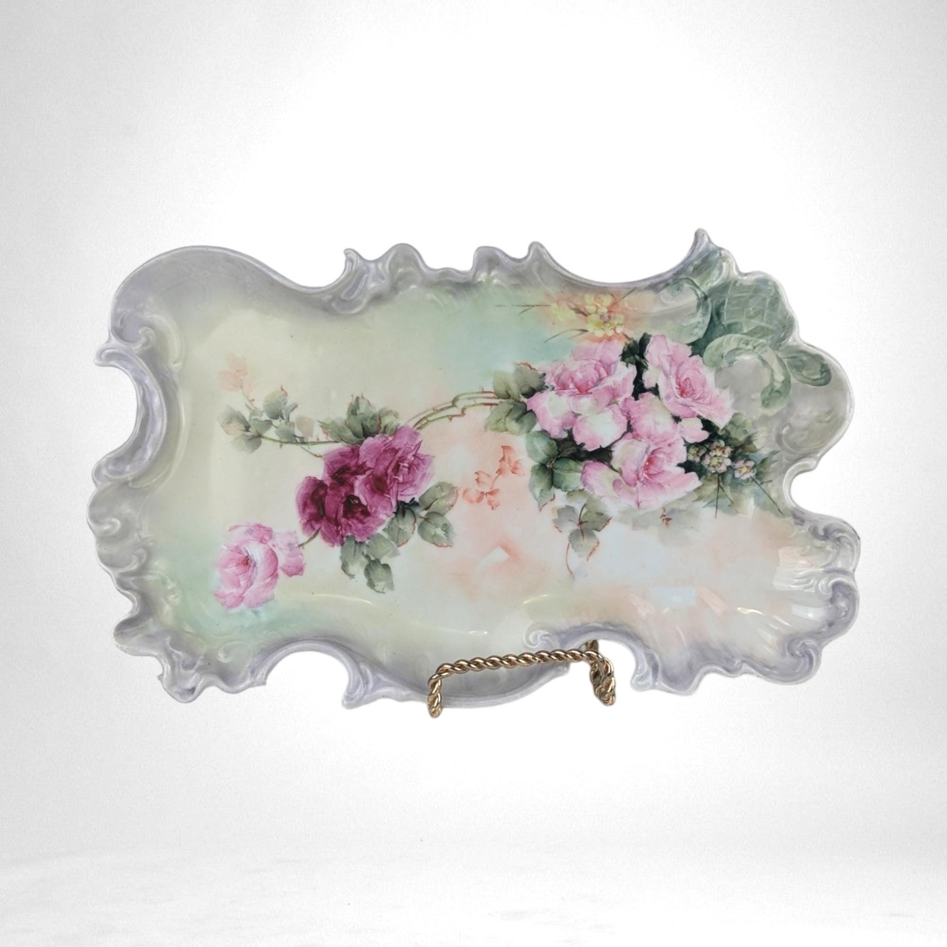 Vintage Porcelain Tray | Hand-Painted Floral Design | Vanity or Dresser