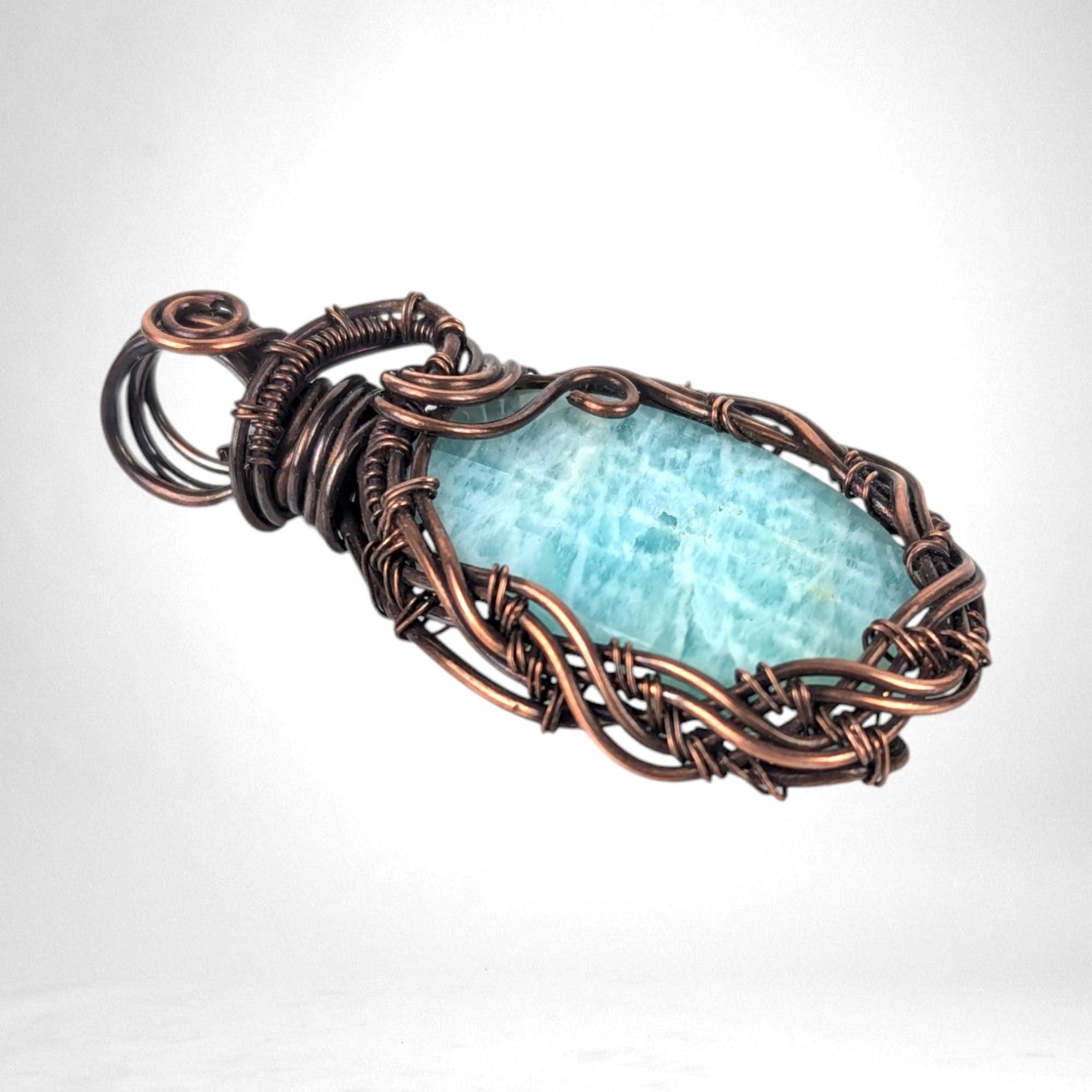 Copper Wire Wrapped Amazonite Pendant | Unique Artisan Jewelry | Handmade Natural Stone Necklace | Bohemian Style Gift for Her