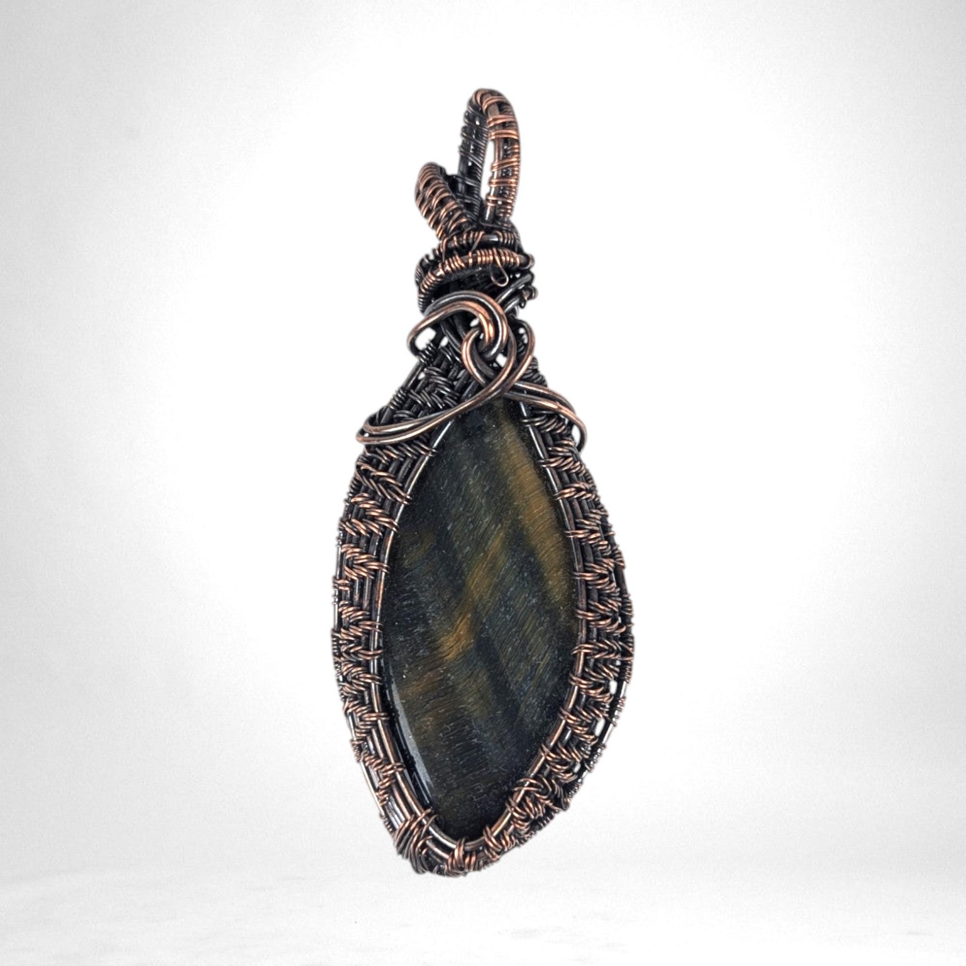 Copper Wire-Wrapped Tiger's Eye Pendant - Handmade Jewelry, Unique Natural Stone Necklace, Bohemian Style Accessory