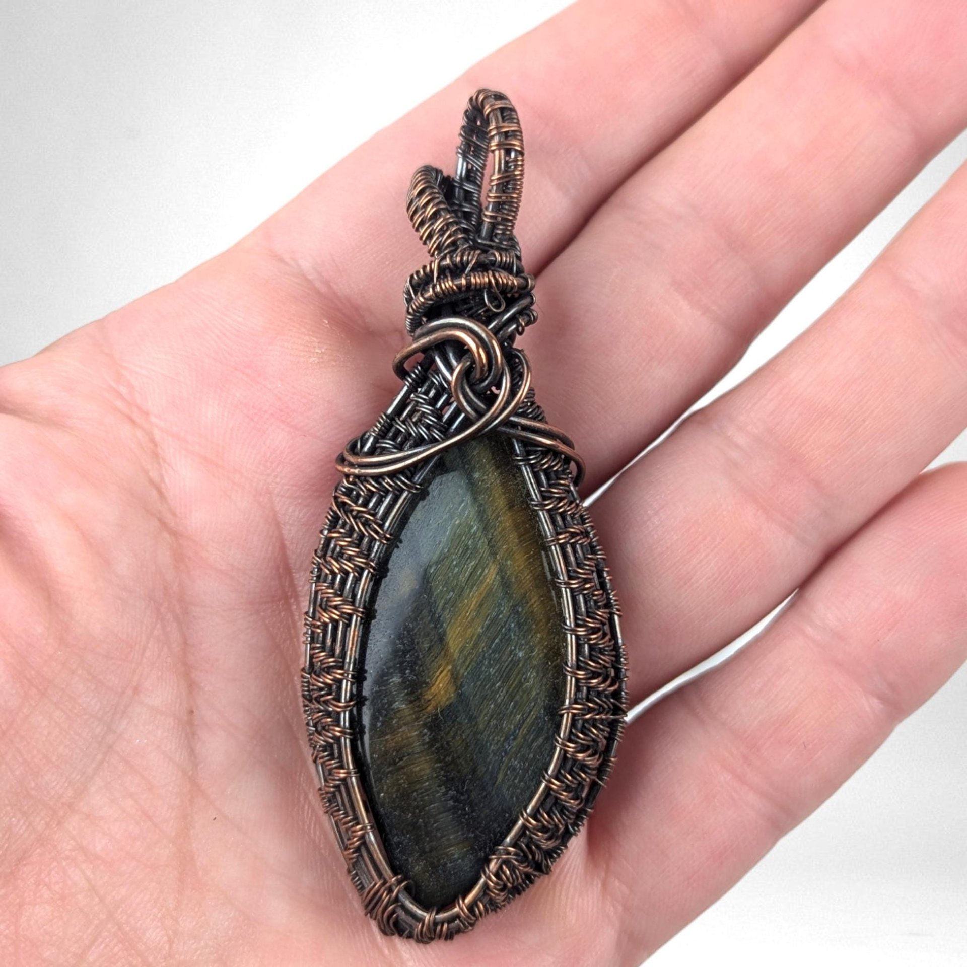 Copper Wire-Wrapped Tiger's Eye Pendant - Handmade Jewelry, Unique Natural Stone Necklace, Bohemian Style Accessory