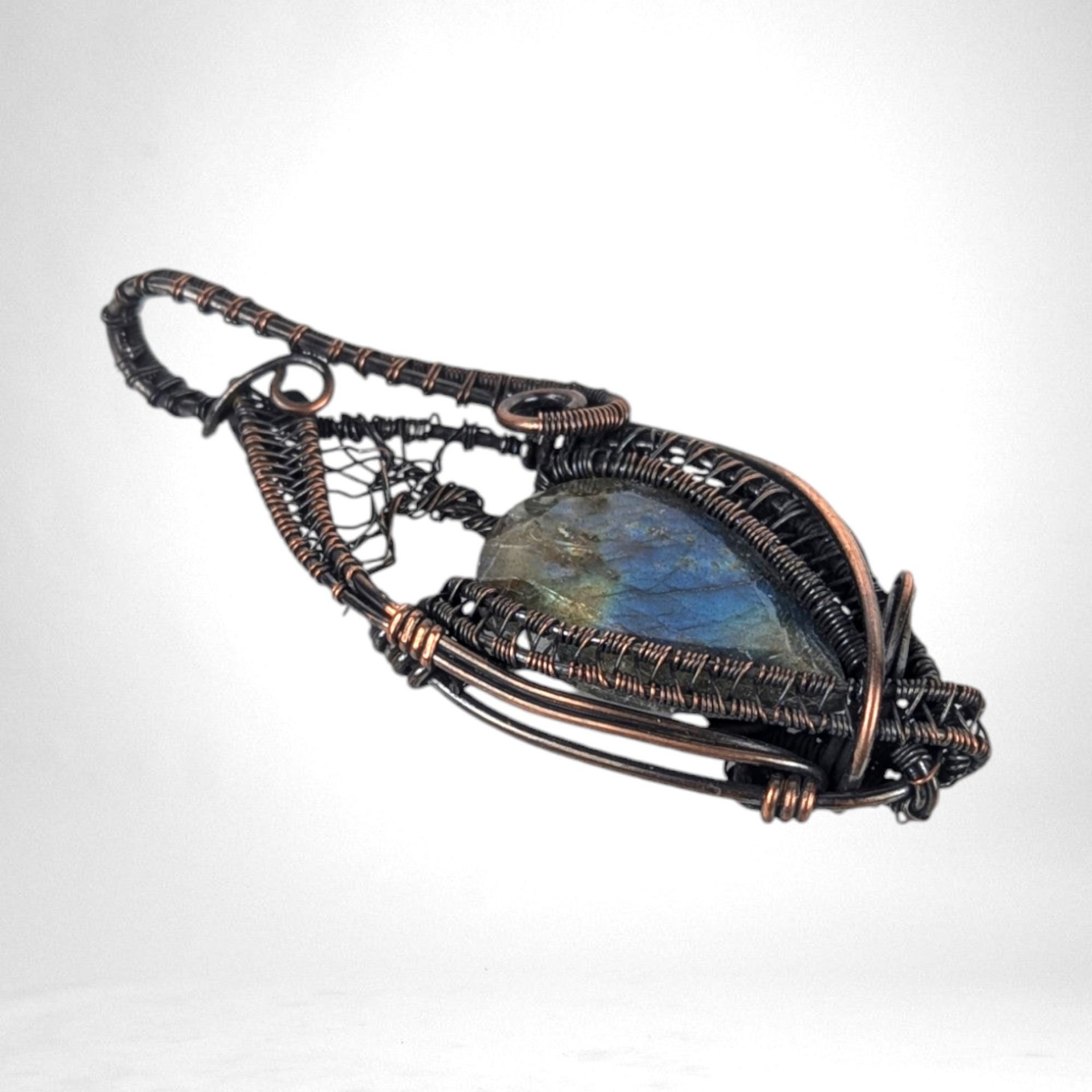 Unique Labradorite Pendant | Copper Wire Wrapped Tree | Artisan Jewelry