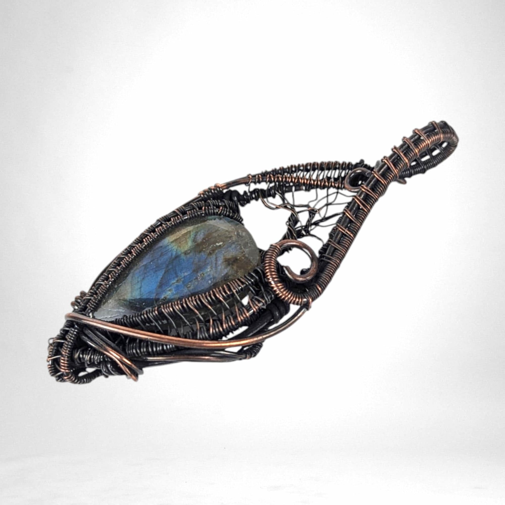 Unique Labradorite Pendant | Copper Wire Wrapped Tree | Artisan Jewelry