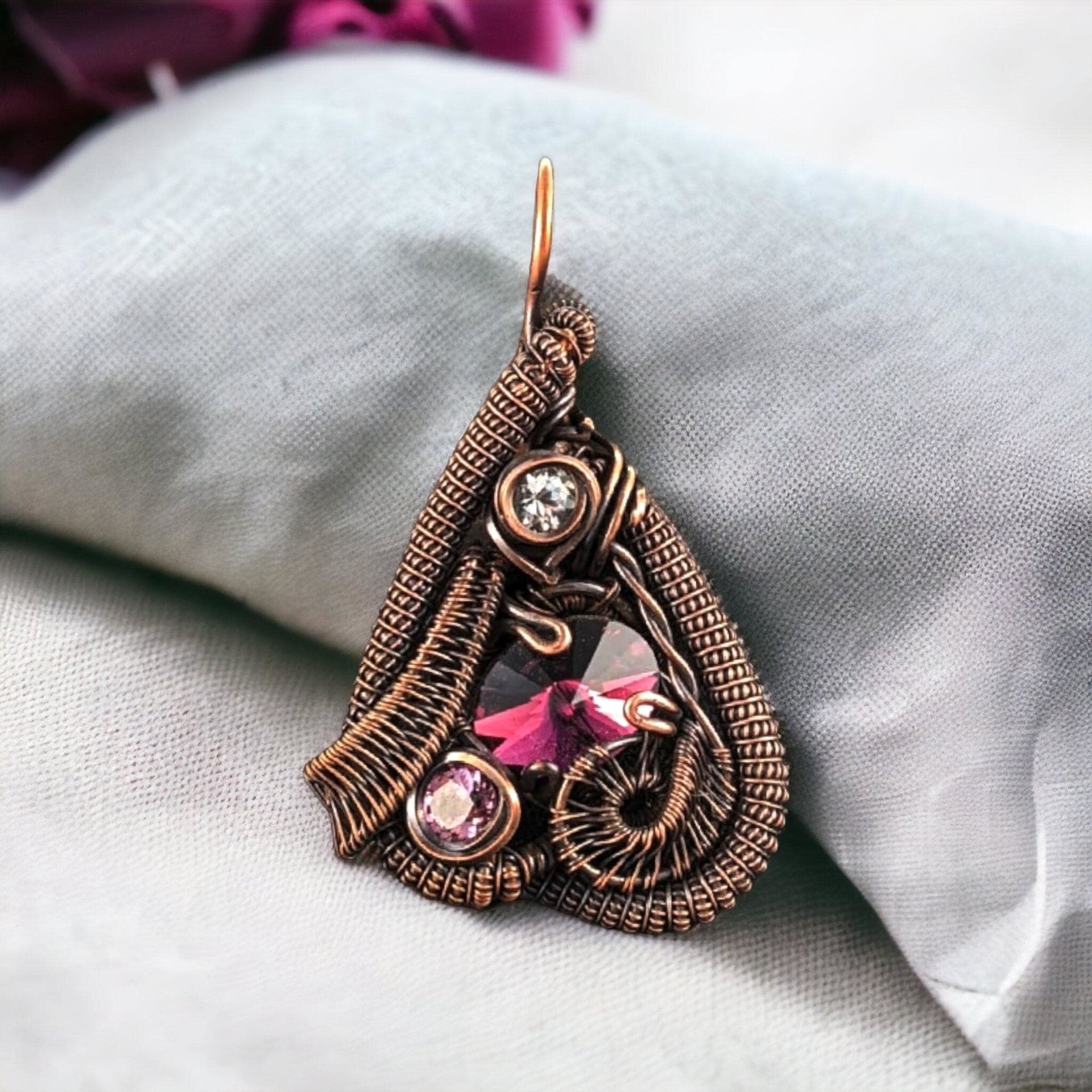 Purple Crystal Pendant | Wire Wrapped Copper Jewelry | Bold & Glamorous Fashion Accessory