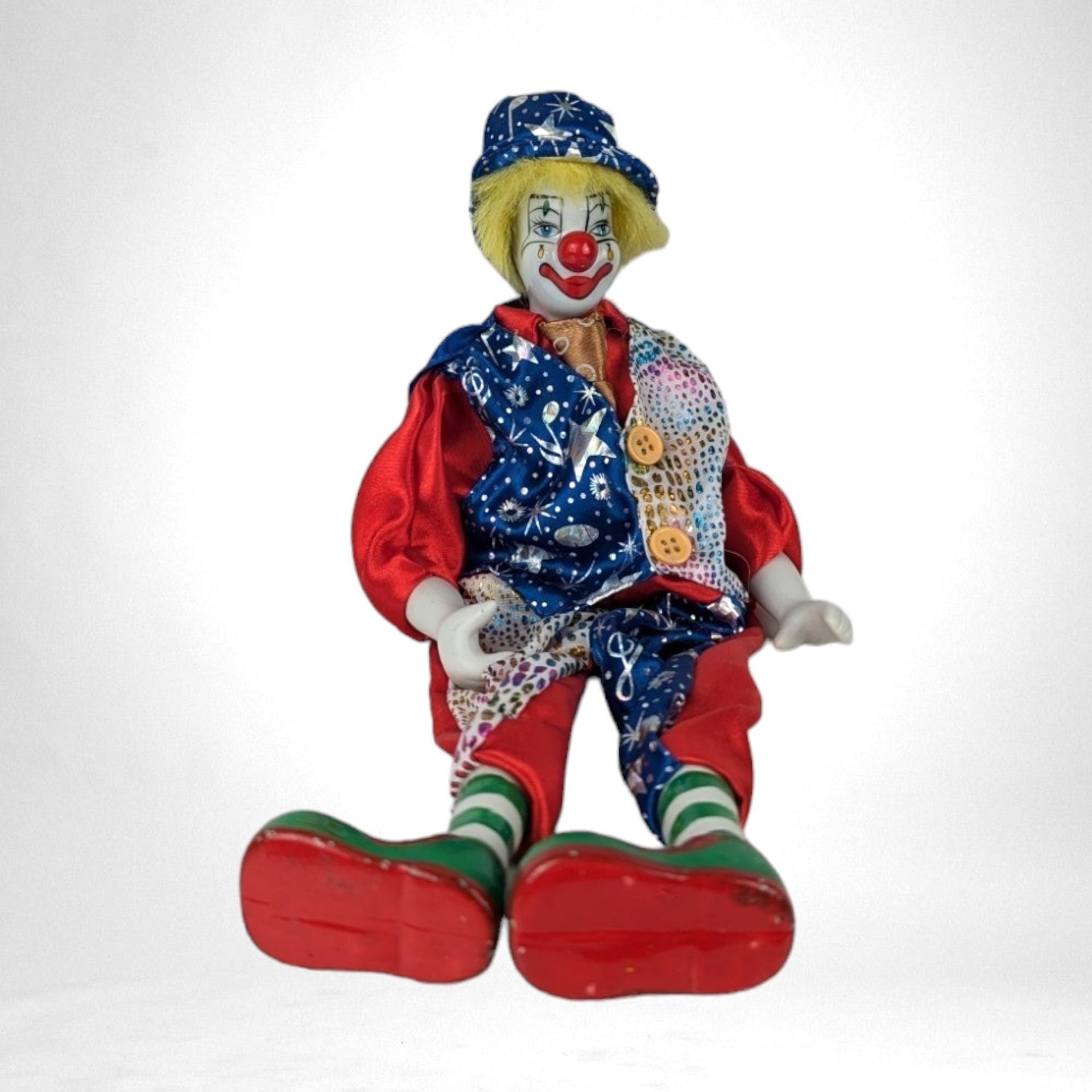 Vintage Porcelain Circus Clown Shelf Sitter Figurine | 14" Collectible Clown Decor | Whimsical Gift