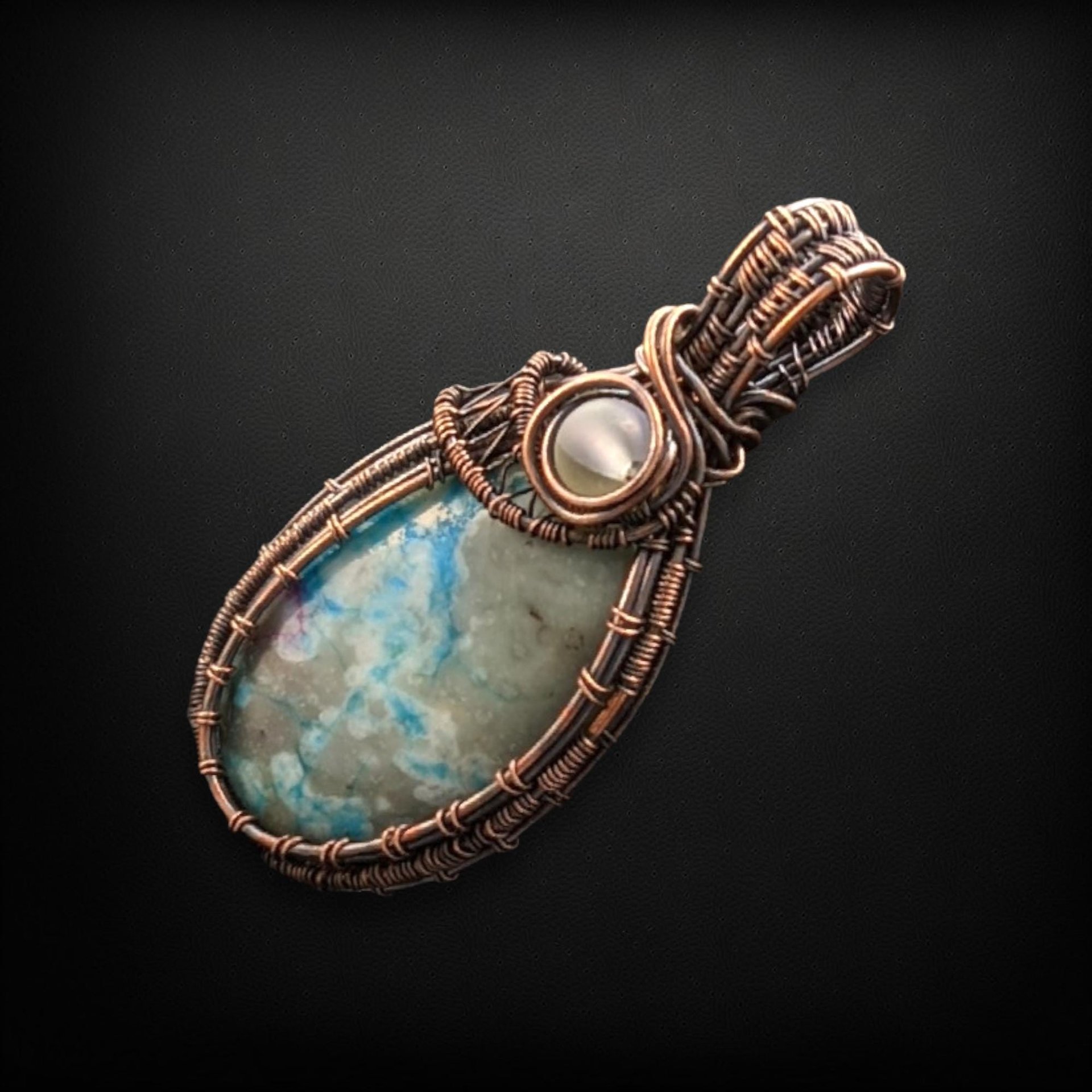Copper Wire Wrapped Natural Stone Necklace | Handmade Artisan Jewelry | Unique Bohemian Style Pendant | Gift for Her