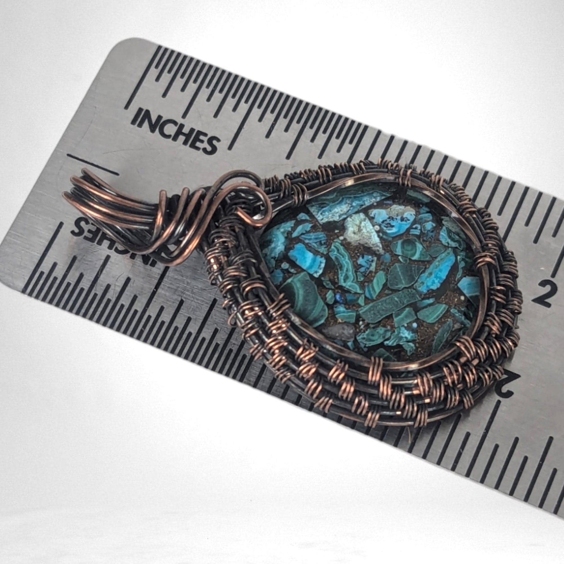 Handcrafted Copper Wire Wrapped Azurite/Malachite Pendant | 2" Unique Rustic Jewelry | Oxidized Copper Wire | Natural Stone Gift