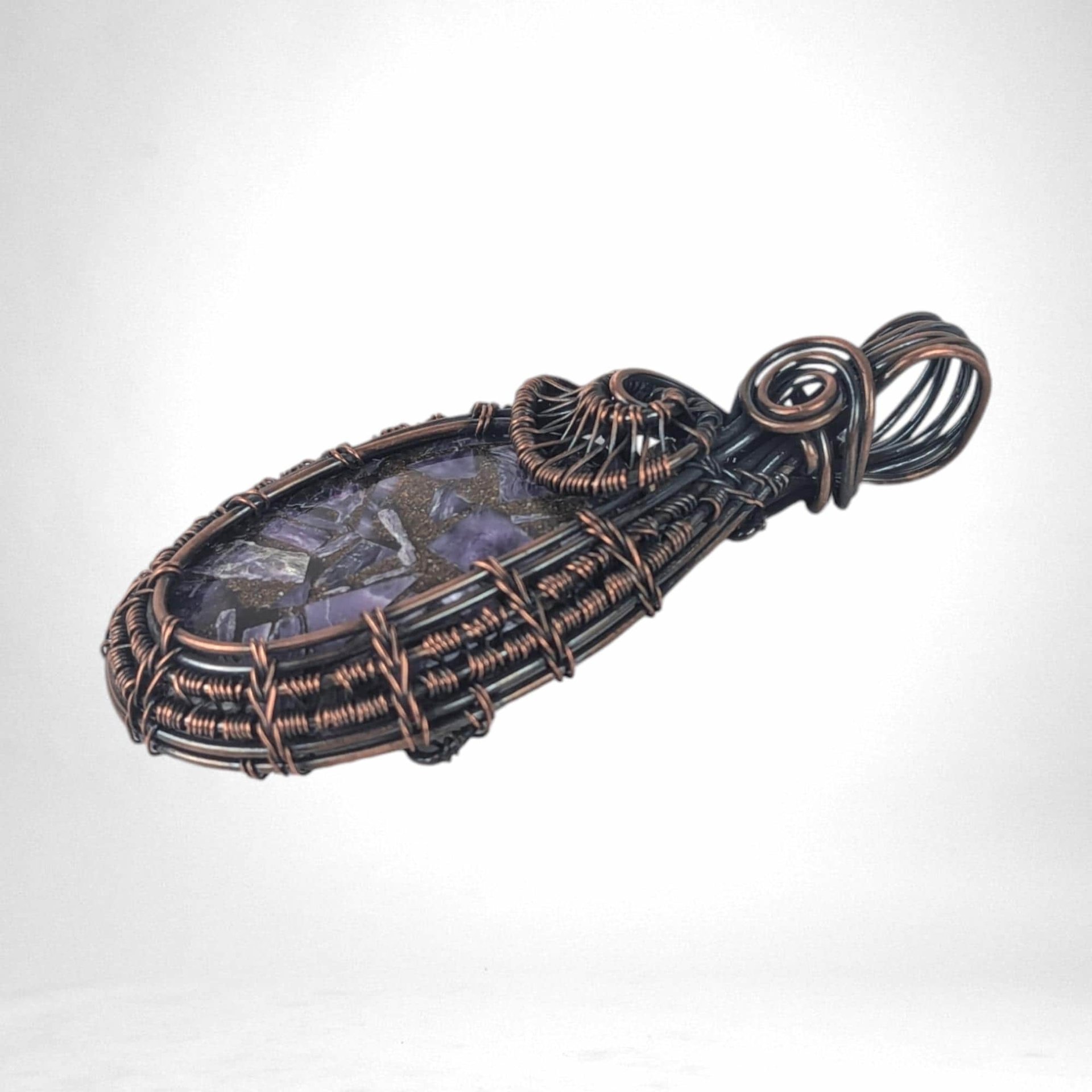 Copper Wire Wrapped Charoite Pendant | Oxidized Copper | Artisan Jewelry | Statement Necklace