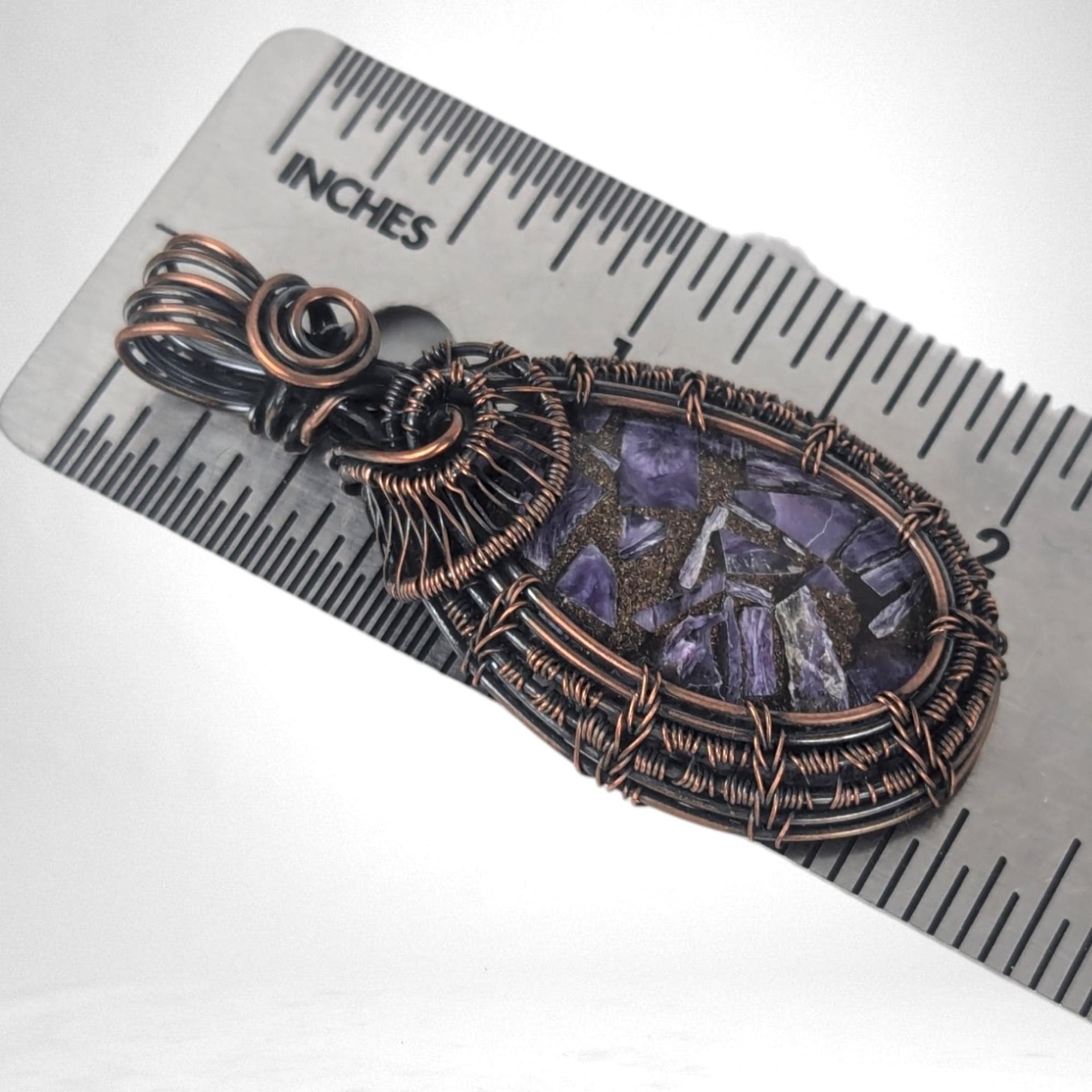 Copper Wire Wrapped Charoite Pendant | Oxidized Copper | Artisan Jewelry | Statement Necklace