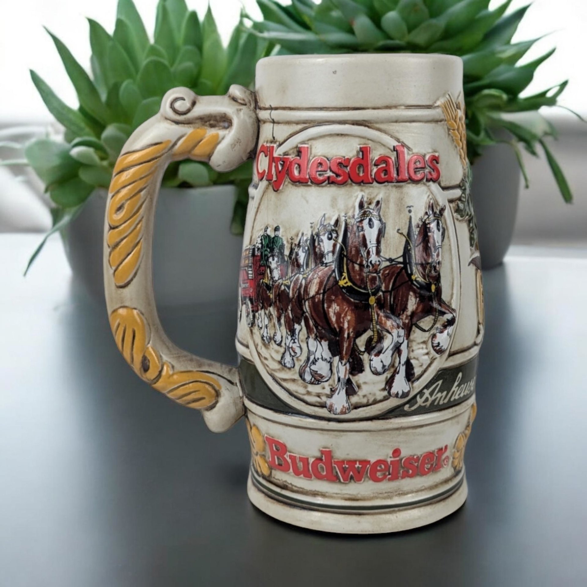 Vintage 1980s Anheuser-Busch Collector Stein with Clydesdales | Beer Stein | Brewery Memorabilia