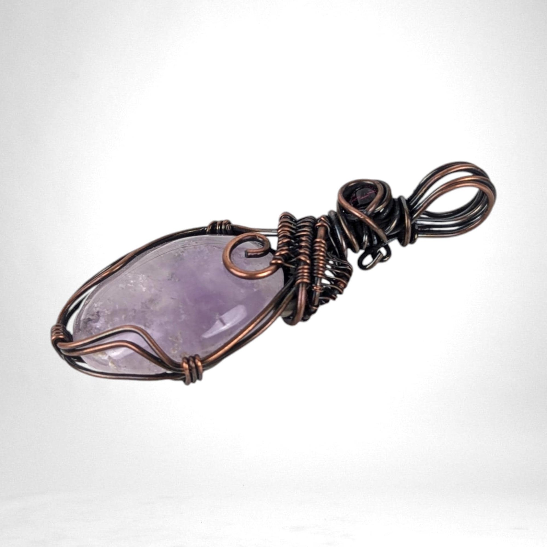 Handmade Copper Wire Wrapped Amethyst Pendant, Amethyst and Garnet Jewelry, Artisan Pendant, Statement Necklace, Gift for Her