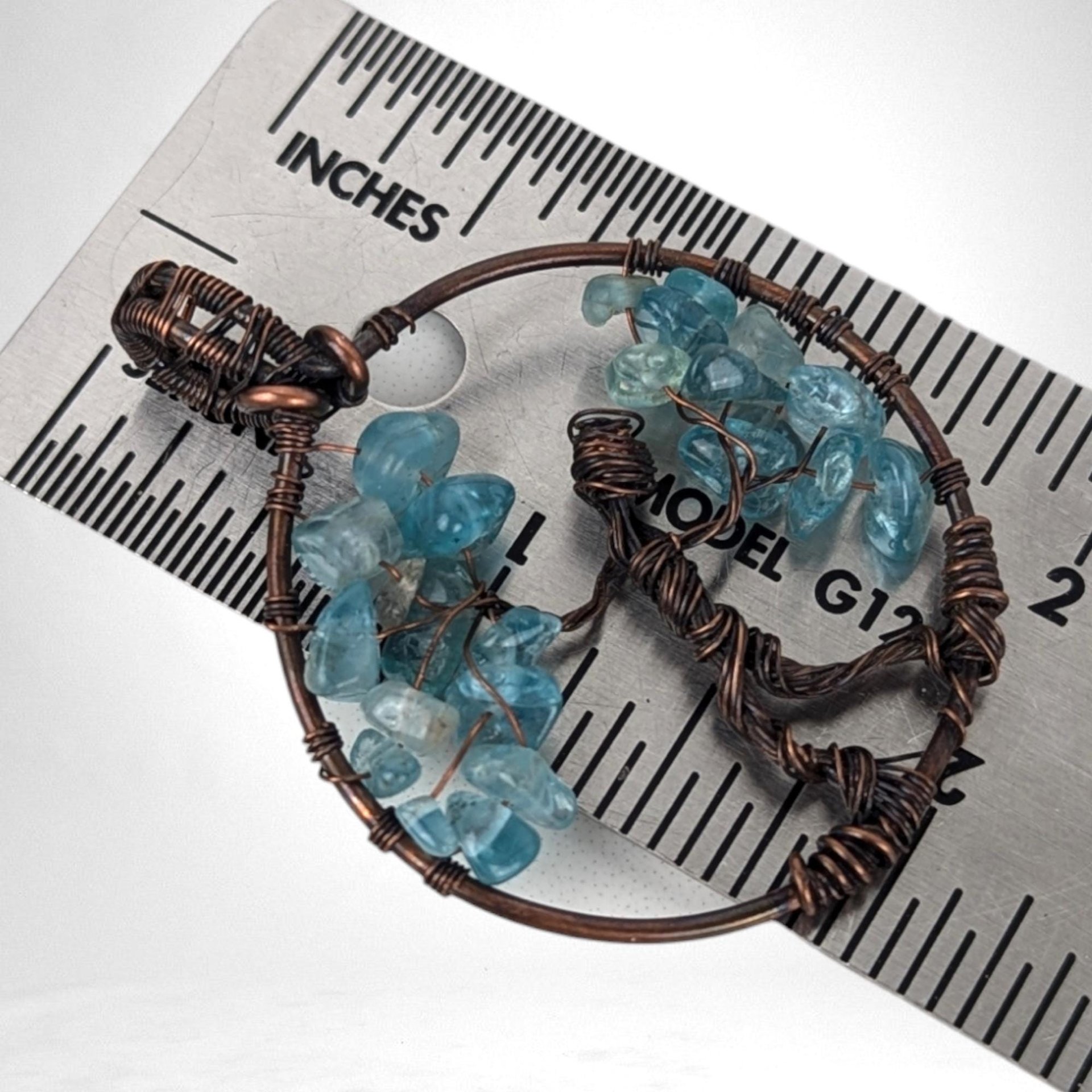 Copper Wire Figure and Tree with Glass Chips Pendant | Handcrafted Wire-Wrapped Jewelry | Unique Artistic Necklace Charm