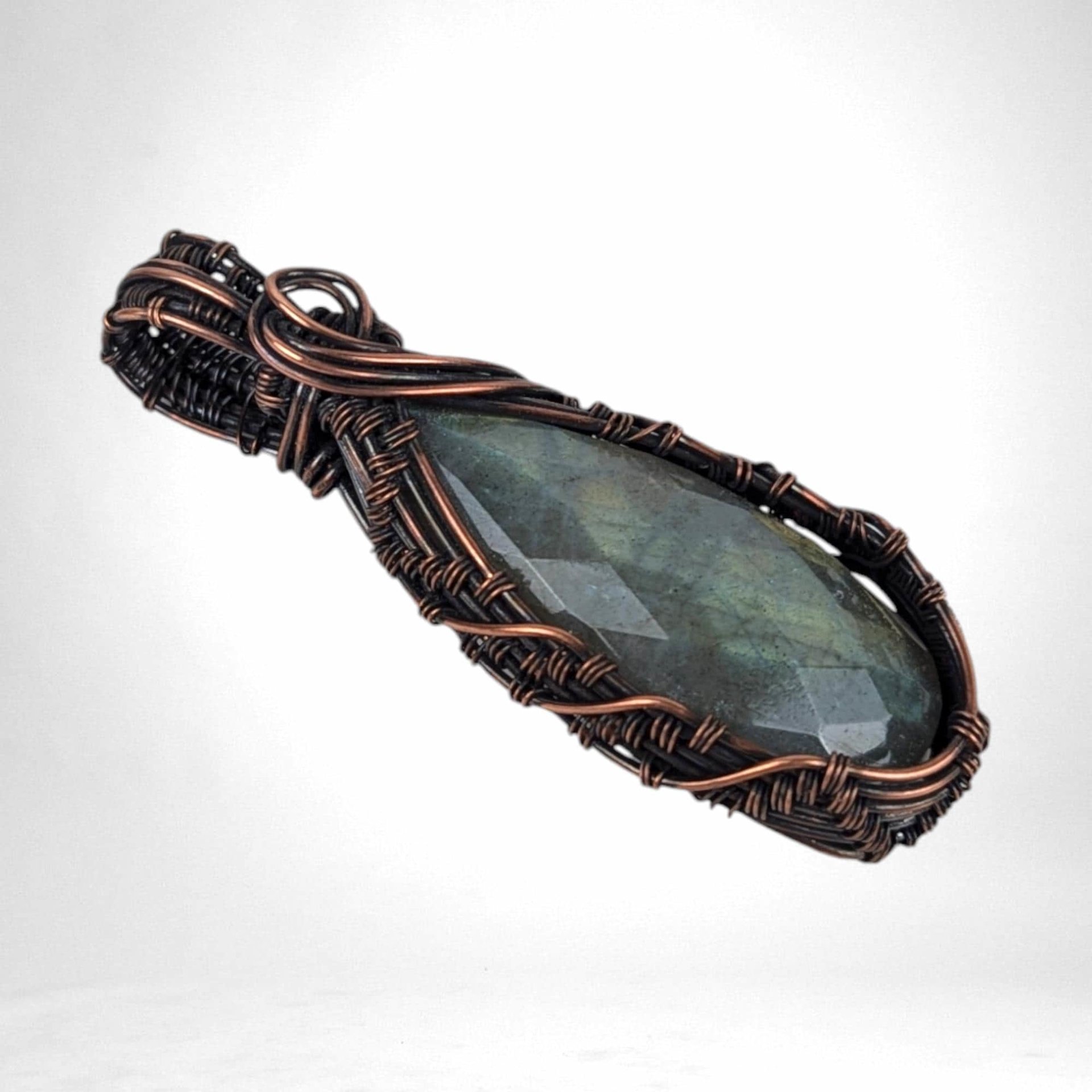 Handmade Copper Wire Wrapped Labradorite Pendant | Checker Cut Gemstone | Unique Gift for Her | Oxidized Copper