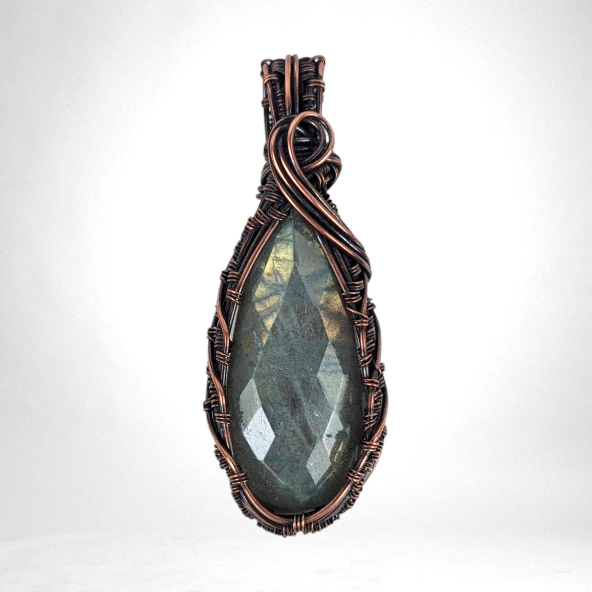 Handmade Copper Wire Wrapped Labradorite Pendant | Checker Cut Gemstone | Unique Gift for Her | Oxidized Copper