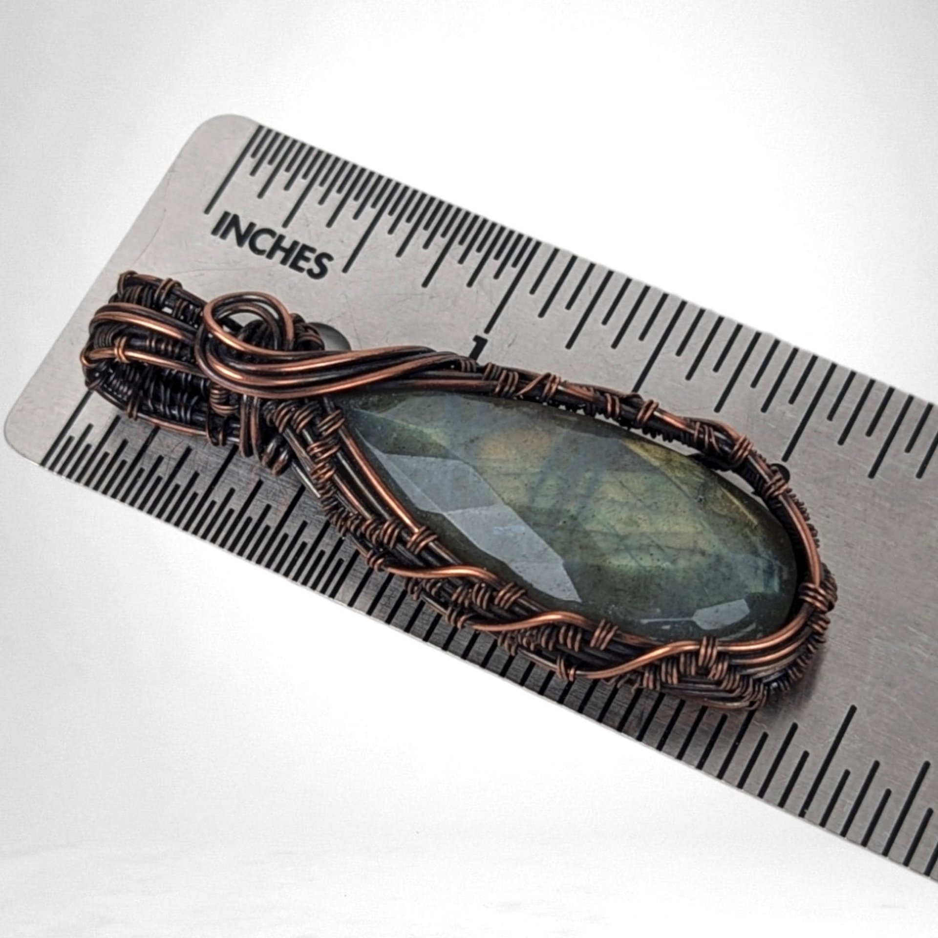 Handmade Copper Wire Wrapped Labradorite Pendant | Checker Cut Gemstone | Unique Gift for Her | Oxidized Copper