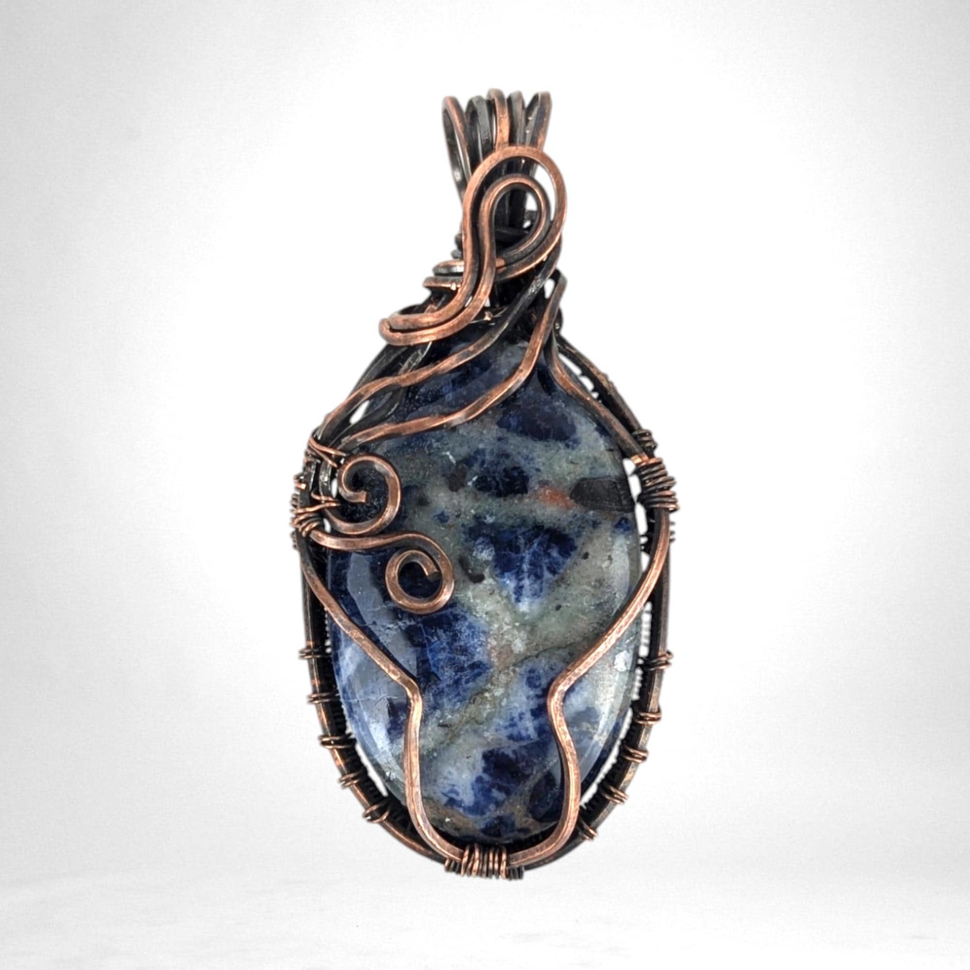 Handmade Copper Wire Wrapped Sodalite Pendant | Unique Gift for Her | Boho Jewelry | Oxidized Copper