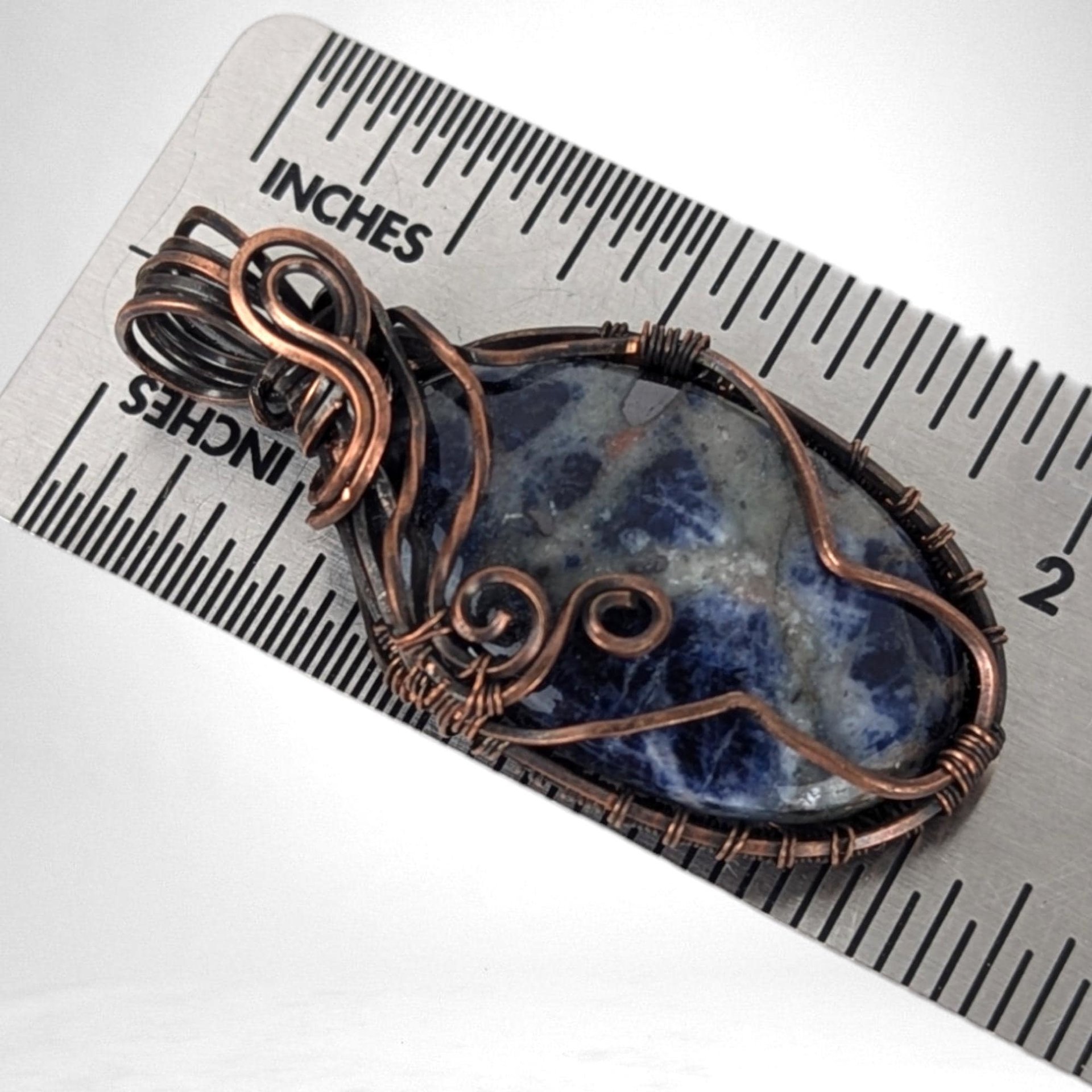 Handmade Copper Wire Wrapped Sodalite Pendant | Unique Gift for Her | Boho Jewelry | Oxidized Copper
