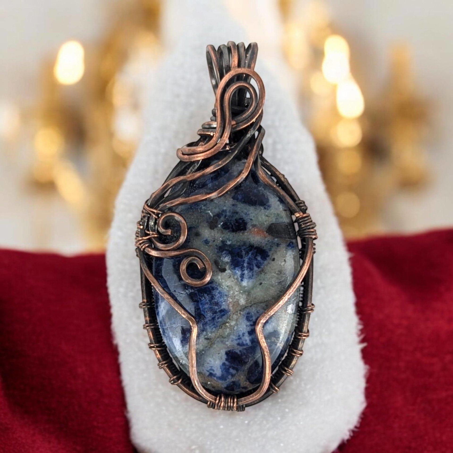 Handmade Copper Wire Wrapped Sodalite Pendant | Unique Gift for Her | Boho Jewelry | Oxidized Copper