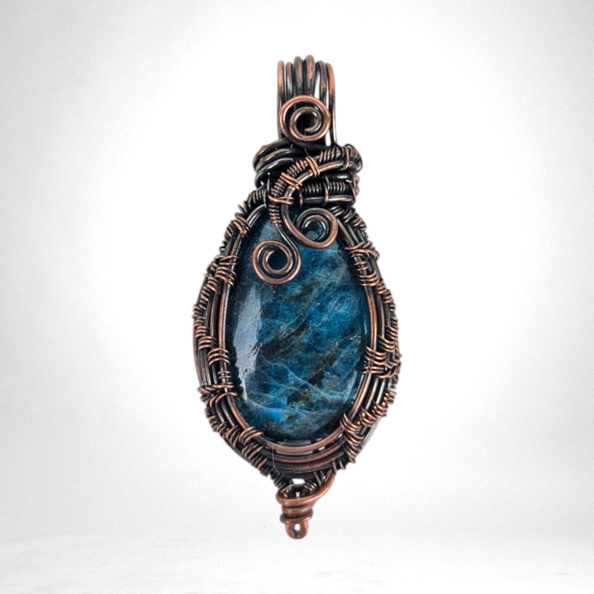 Handmade Copper Wire Wrapped Apatite Pendant | Unique Artisan Jewelry | Gift for Nature Lover