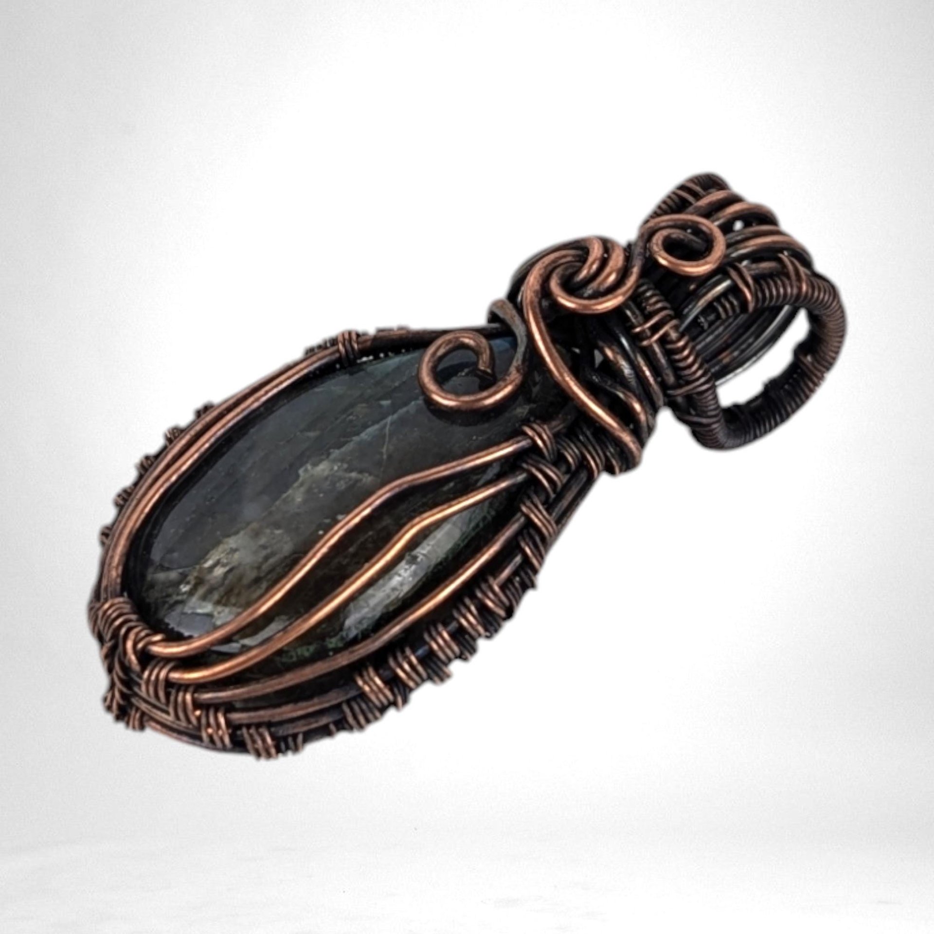 Handmade Copper Wire Wrapped Labradorite Pendant | Mystical Artisan Jewelry | Gift for Spiritual Seeker
