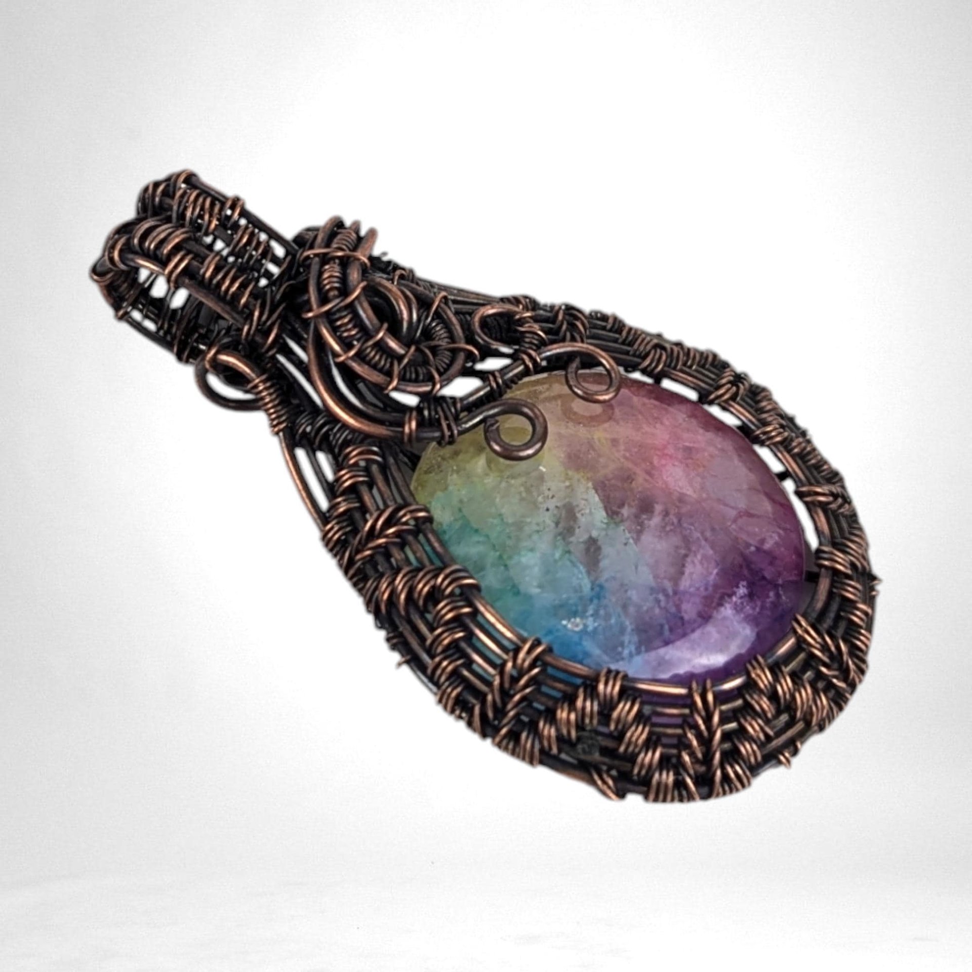 Handmade Copper Wire Wrapped Rainbow Solar Quartz Pendant | Vibrant Artisan Jewelry | Gift for Positivity