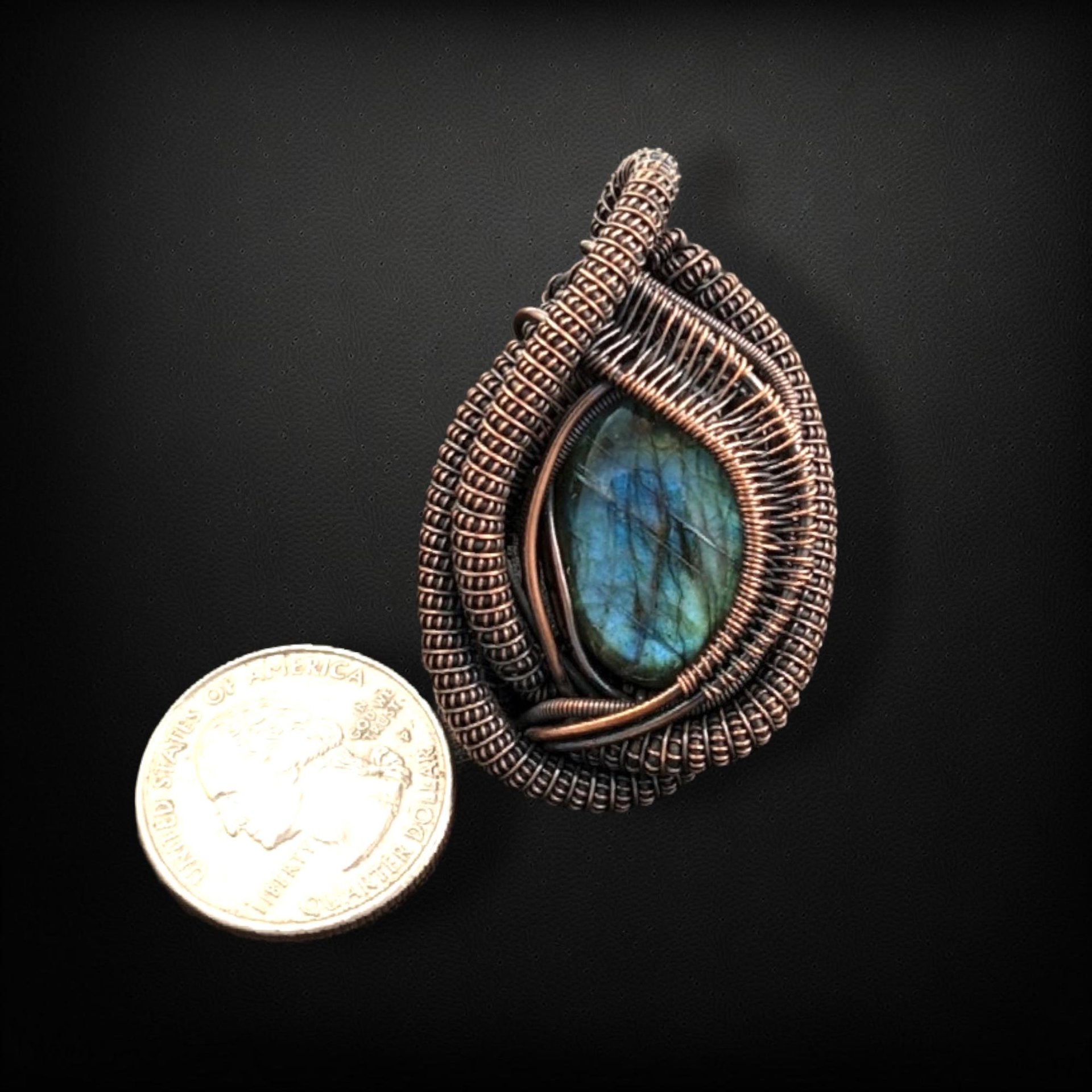 Handmade Labradorite Pendant, Copper Wire Wrapped Gemstone Jewelry, Unique Gift for Women, Oxidized Copper Pendant, Blue Green Labradorite