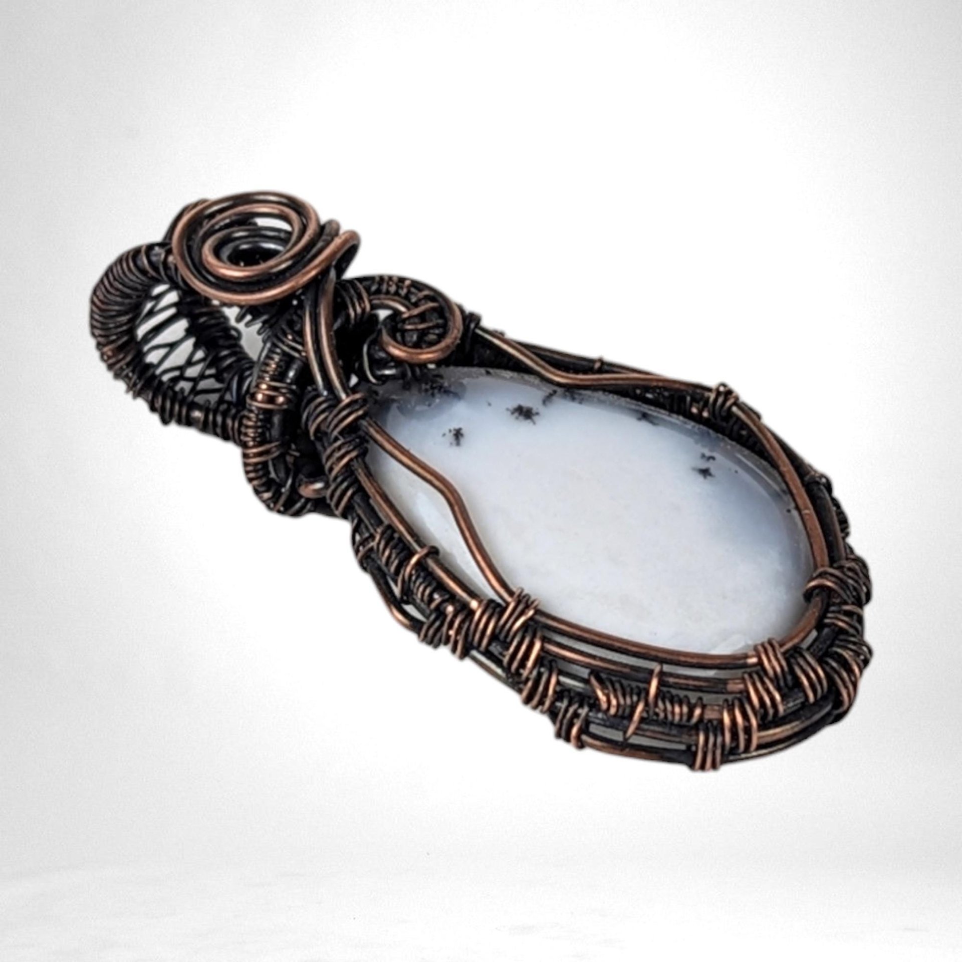 Copper Wire Wrapped Dendritic Opal Pendant | Unique Artisan Jewelry | Handmade Natural Stone Necklace | Bohemian Style Gift for Her