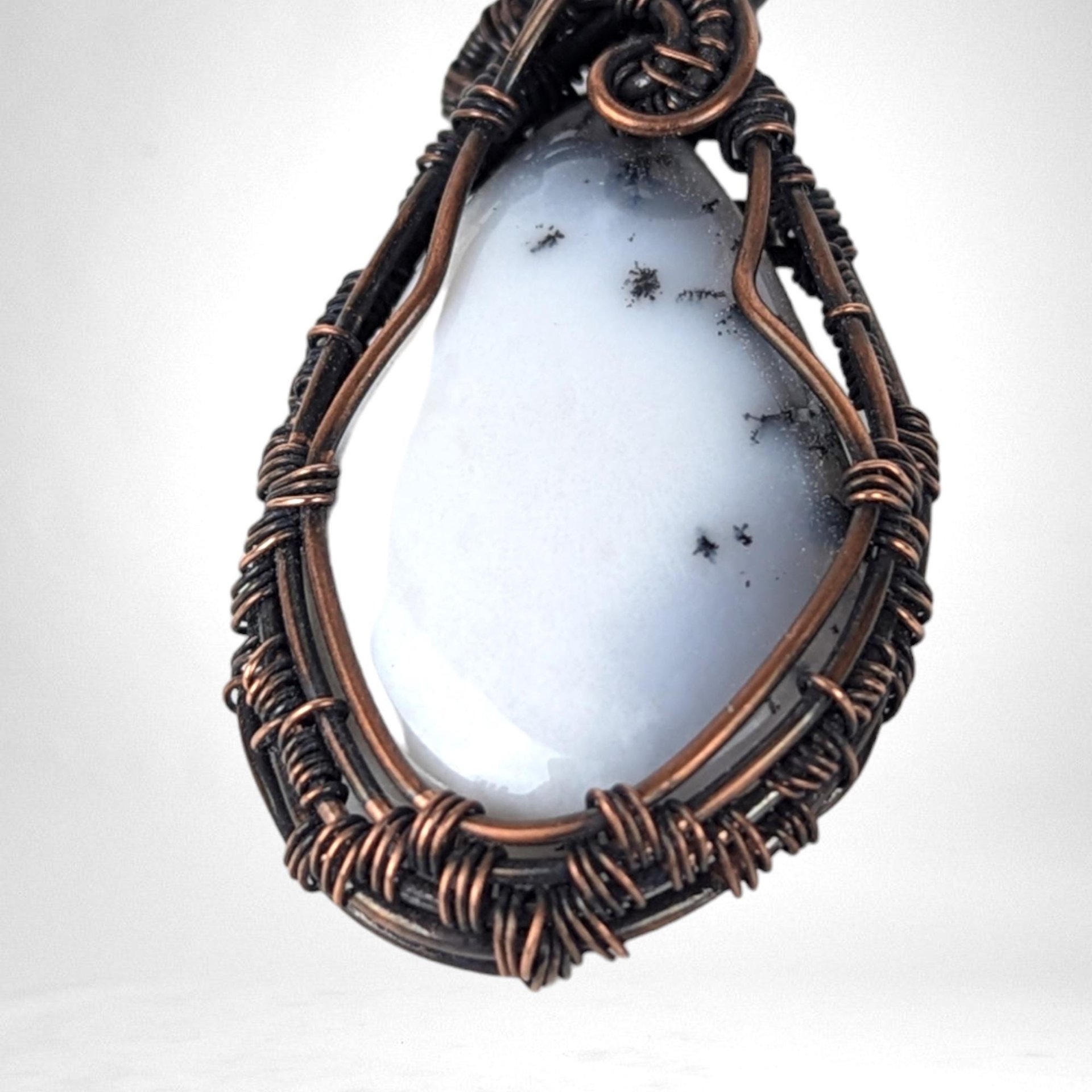 Copper Wire Wrapped Dendritic Opal Pendant | Unique Artisan Jewelry | Handmade Natural Stone Necklace | Bohemian Style Gift for Her