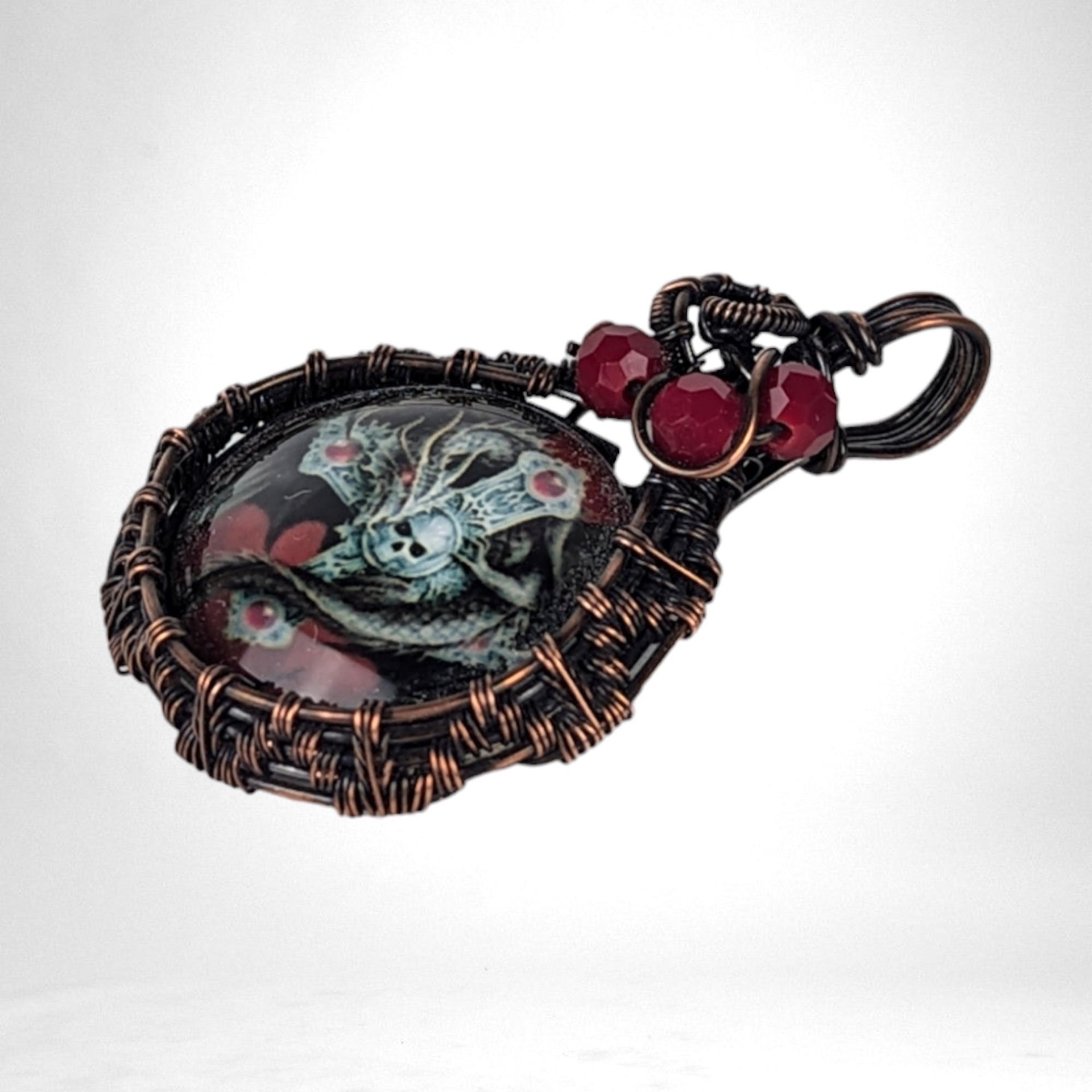 Copper Wire Wrapped Pendant with Skull and Cross | Unique Gothic Jewelry | Handmade Statement Necklace | Bohemian Style Accessory
