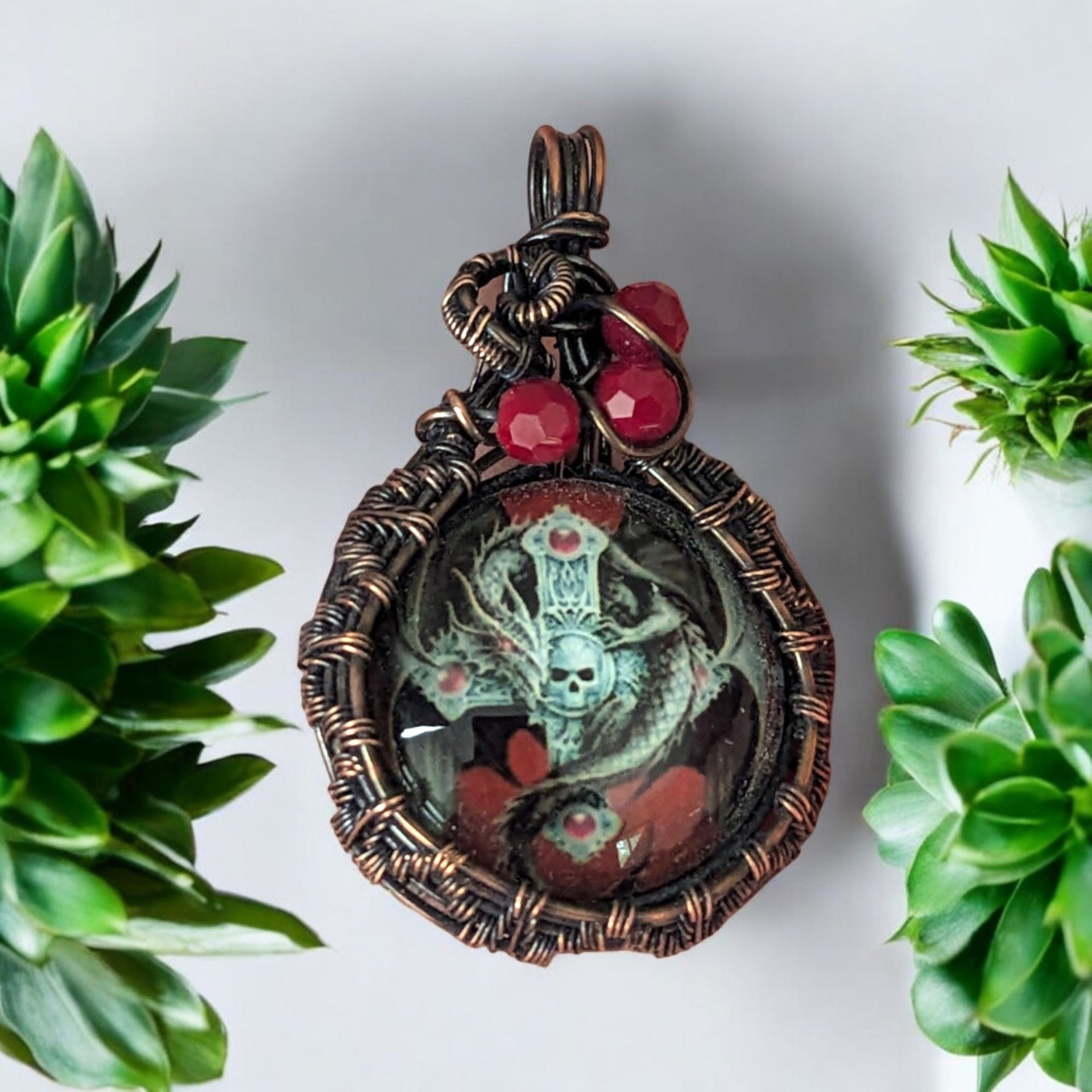 Copper Wire Wrapped Pendant with Skull and Cross | Unique Gothic Jewelry | Handmade Statement Necklace | Bohemian Style Accessory