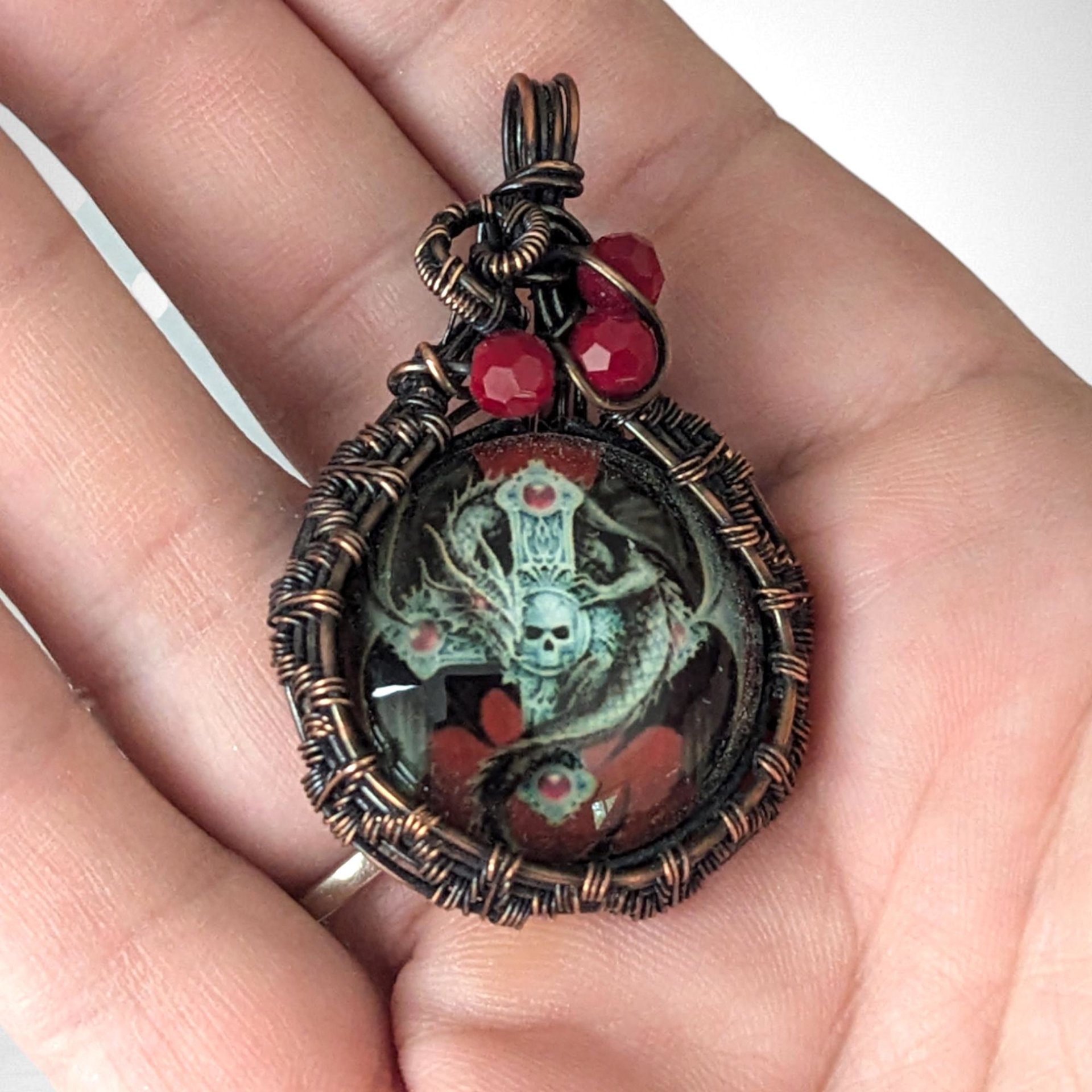 Copper Wire Wrapped Pendant with Skull and Cross | Unique Gothic Jewelry | Handmade Statement Necklace | Bohemian Style Accessory