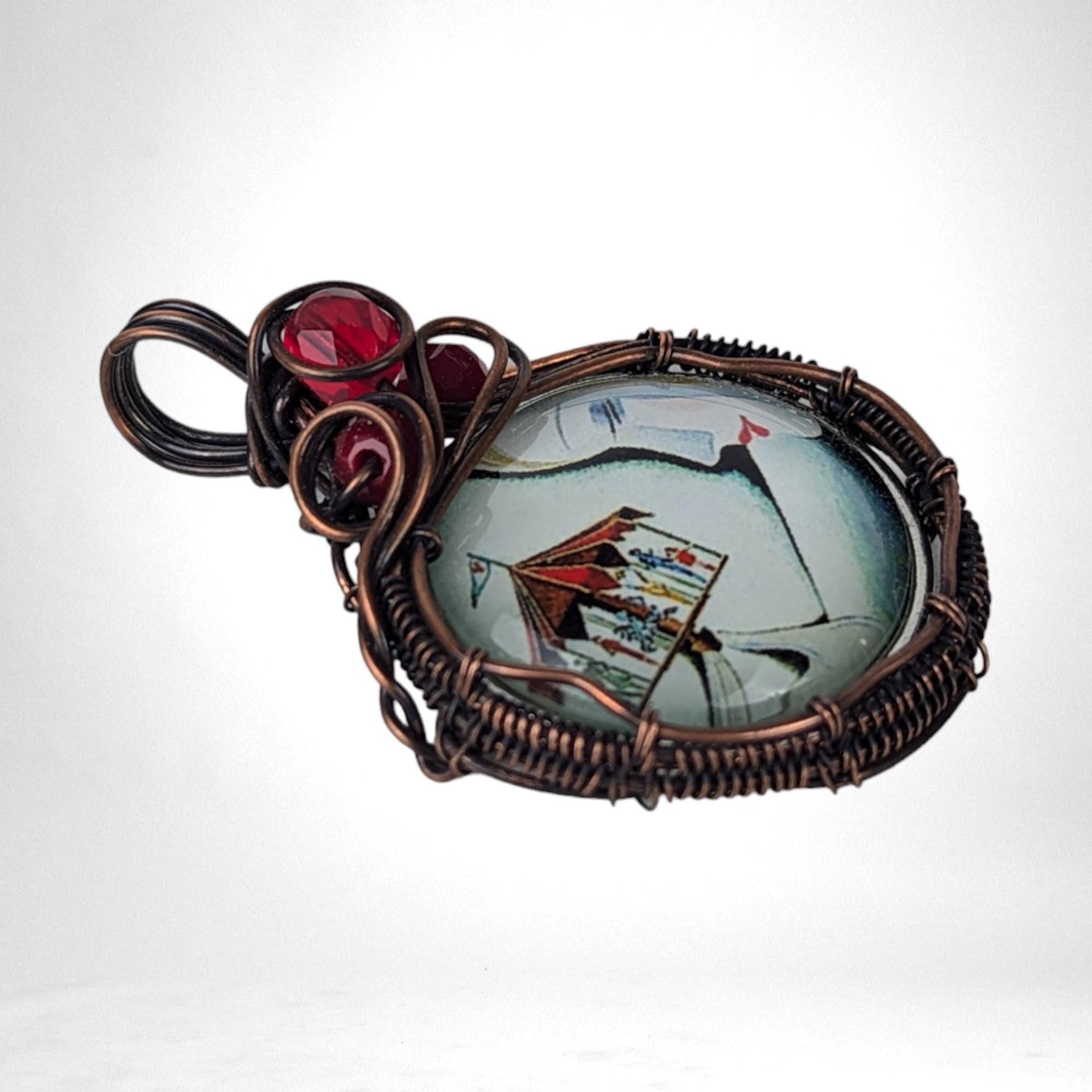 Copper Wire Wrapped Necklace with Female and Carousel Design | Unique Artisan Jewelry | Handmade Statement Piece | Whimsical Fashion