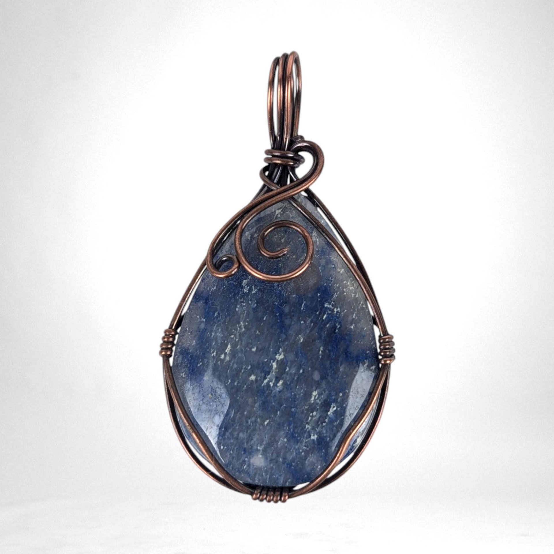 Handmade Copper Wire Wrapped Blue Quartz Pendant | Antiqued Copper Jewelry | Unique Gift for Crystal Lovers | Boho Chic Necklace Pendant