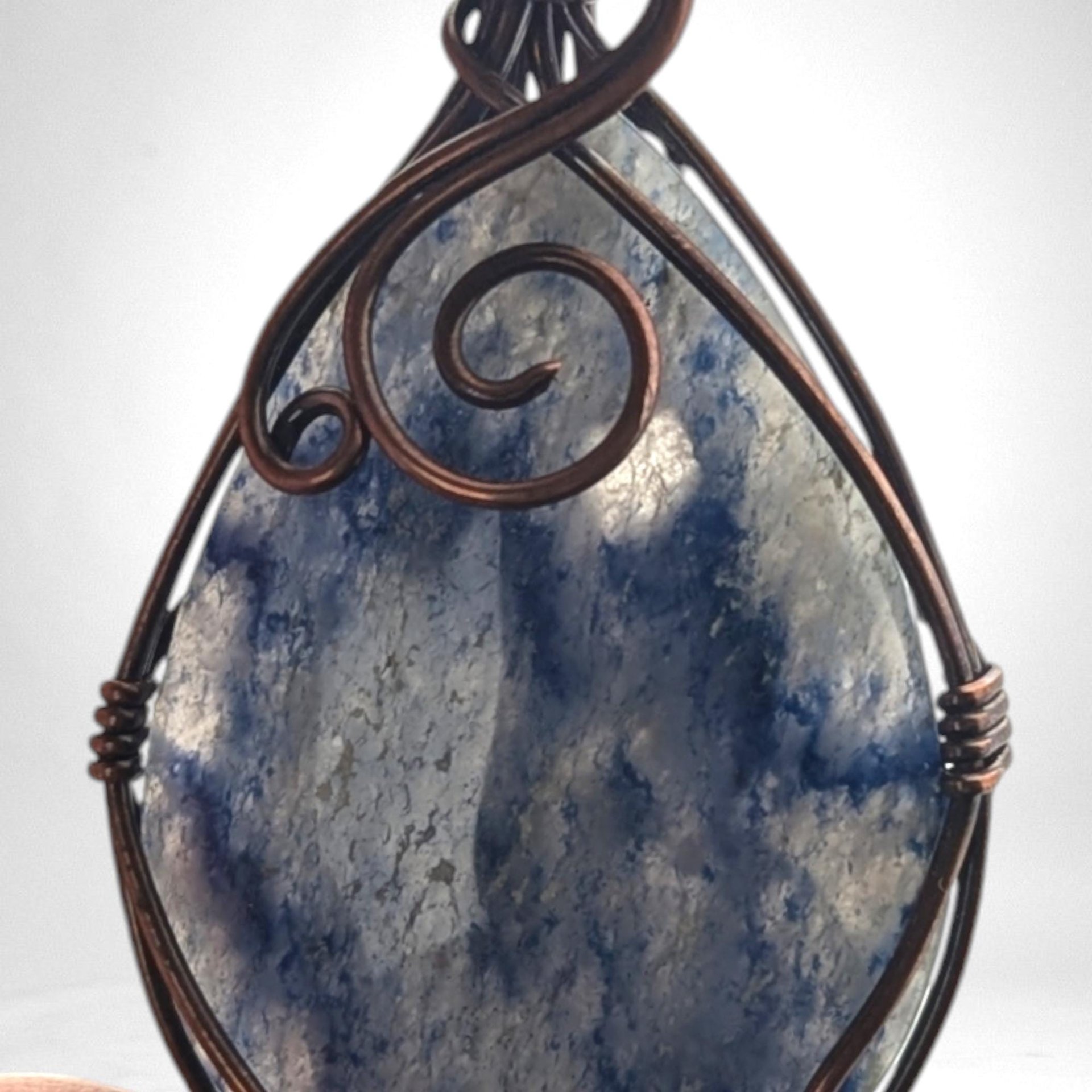 Handmade Copper Wire Wrapped Blue Quartz Pendant | Antiqued Copper Jewelry | Unique Gift for Crystal Lovers | Boho Chic Necklace Pendant