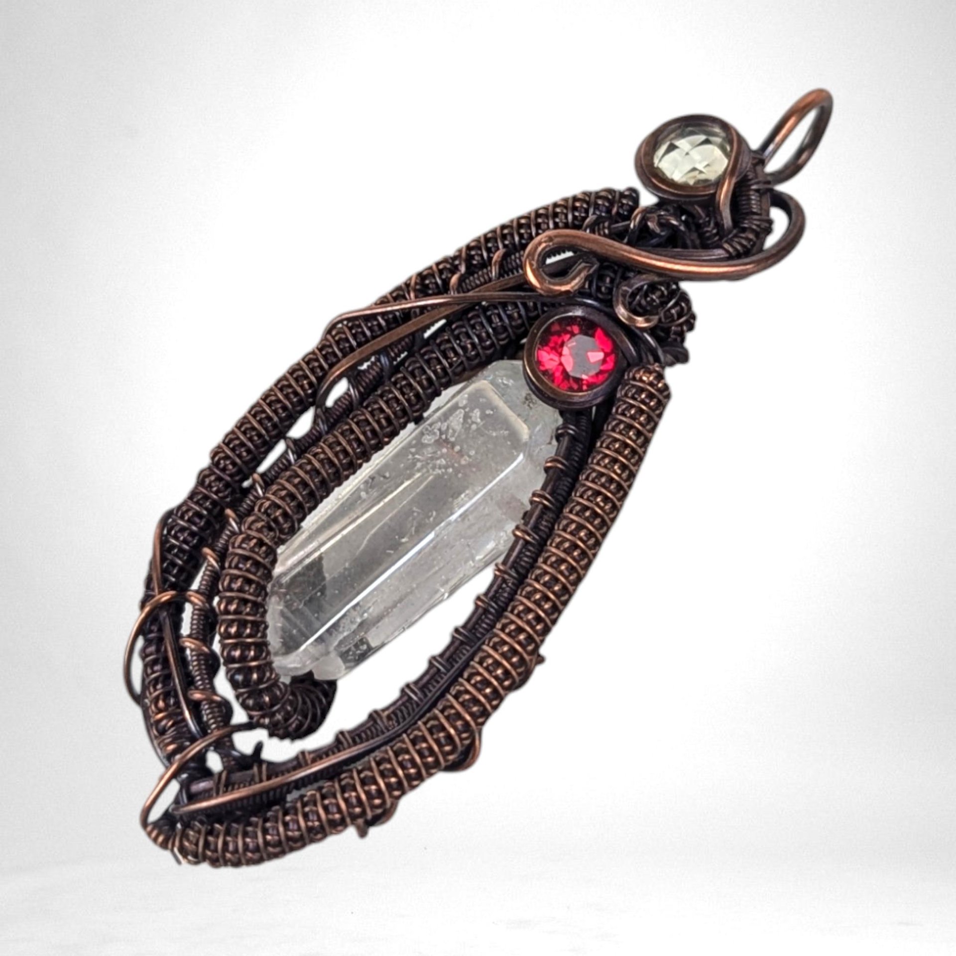 Handmade Clear Quartz Copper Wire Wrapped Pendant