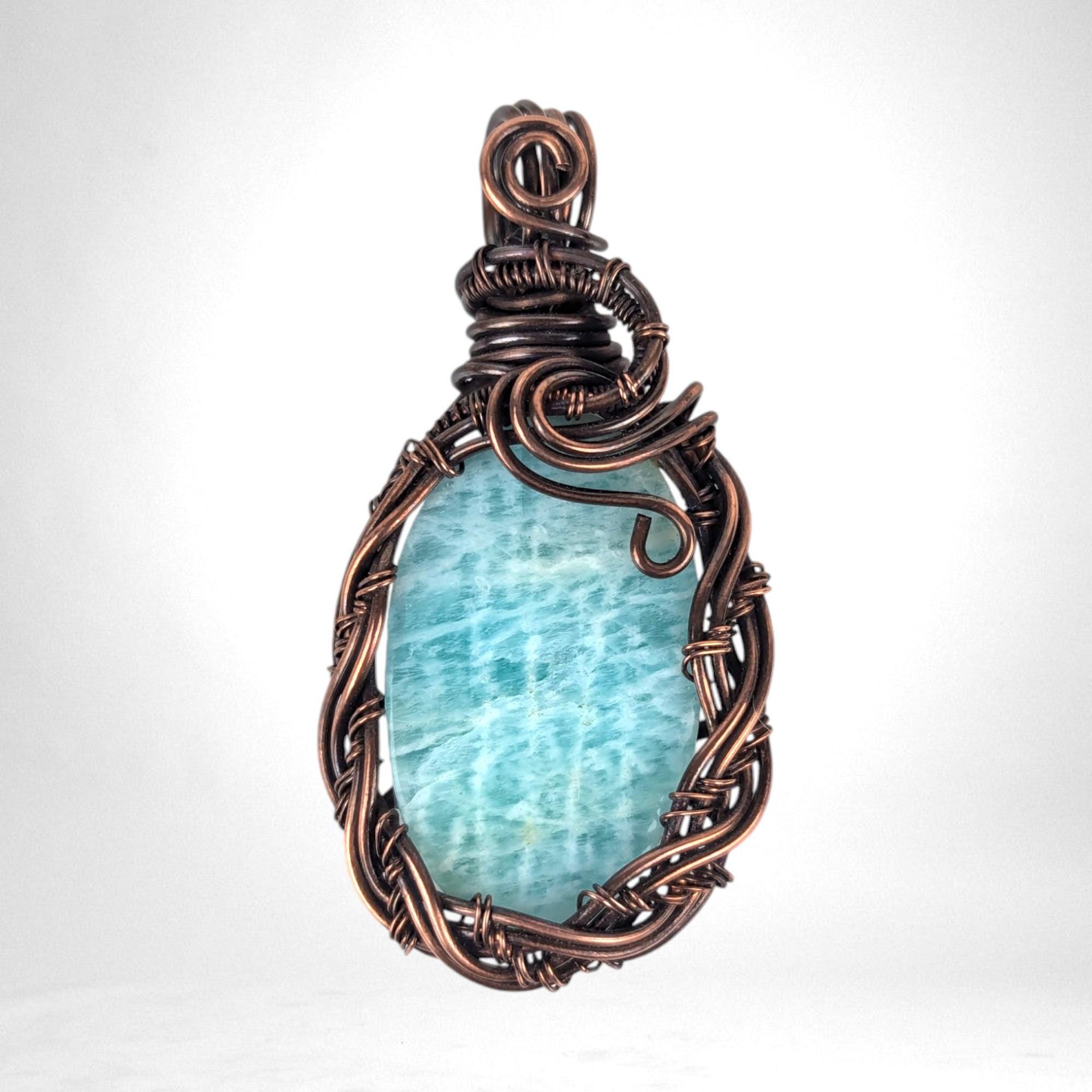 Copper Wire Wrapped Amazonite Pendant | Unique Artisan Jewelry | Handmade Natural Stone Necklace | Bohemian Style Gift for Her