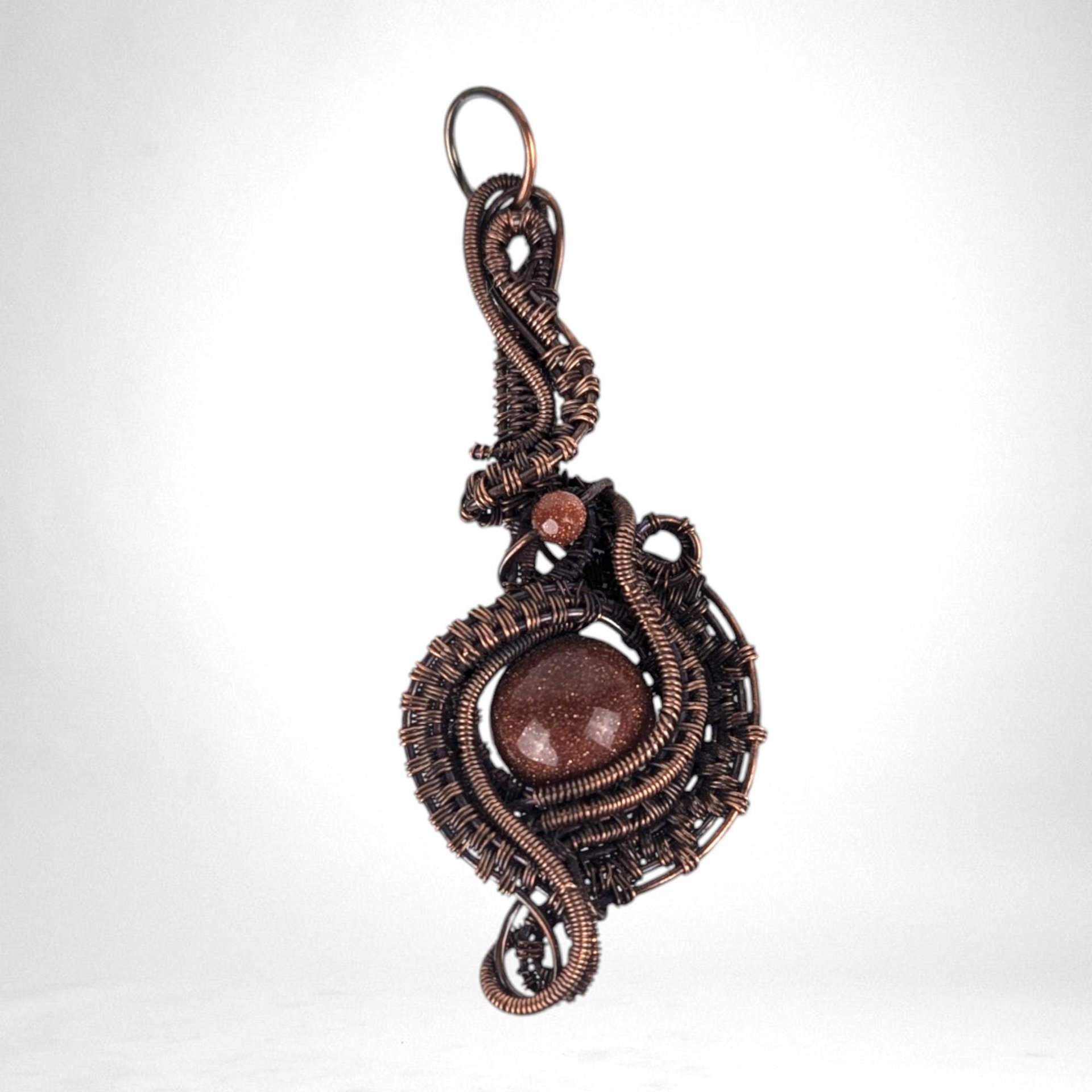 Handmade Copper Wire Wrapped Pendant with Red Goldstone | Artisan Jewelry | Boho Pendant | Gift for Her
