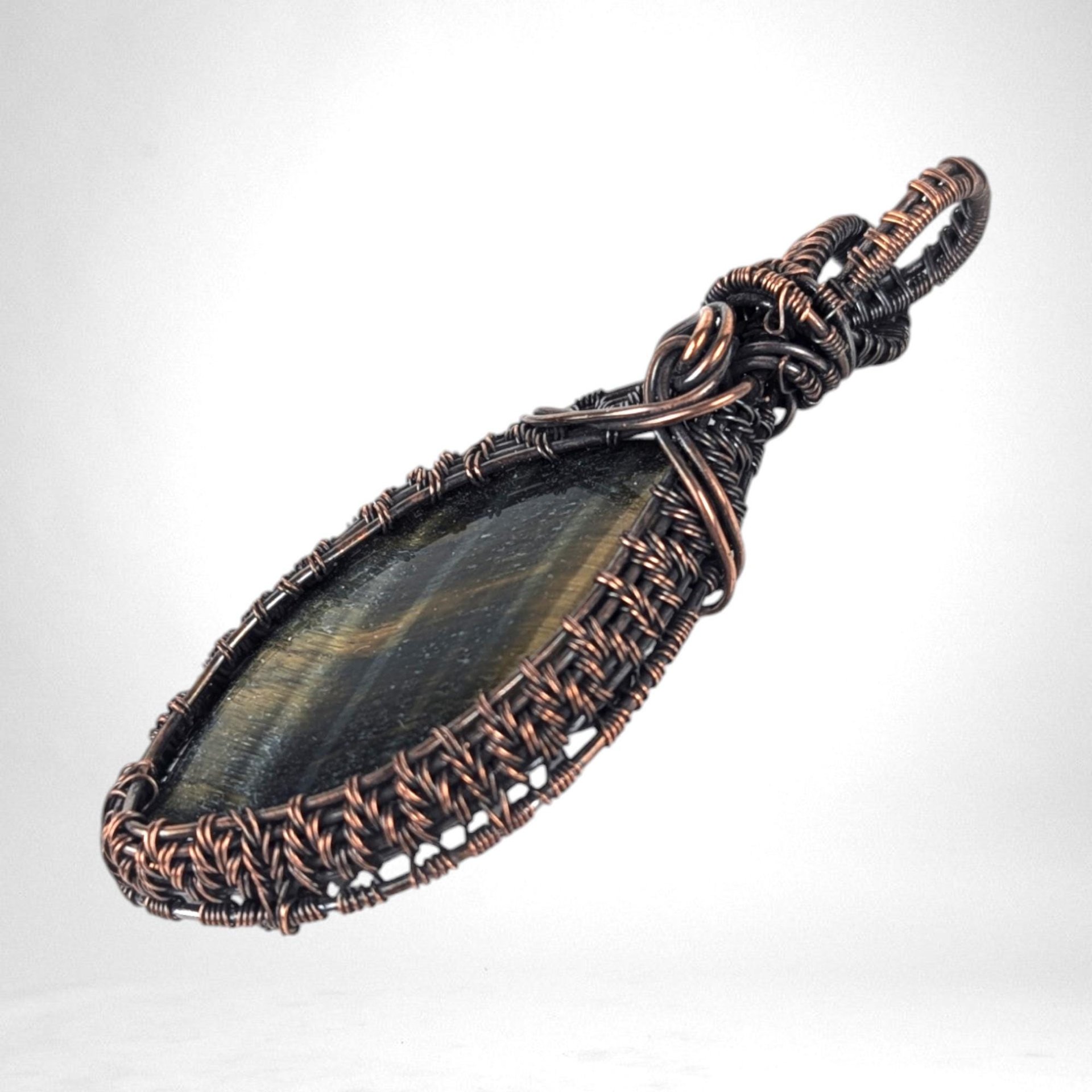Copper Wire-Wrapped Tiger's Eye Pendant - Handmade Jewelry, Unique Natural Stone Necklace, Bohemian Style Accessory