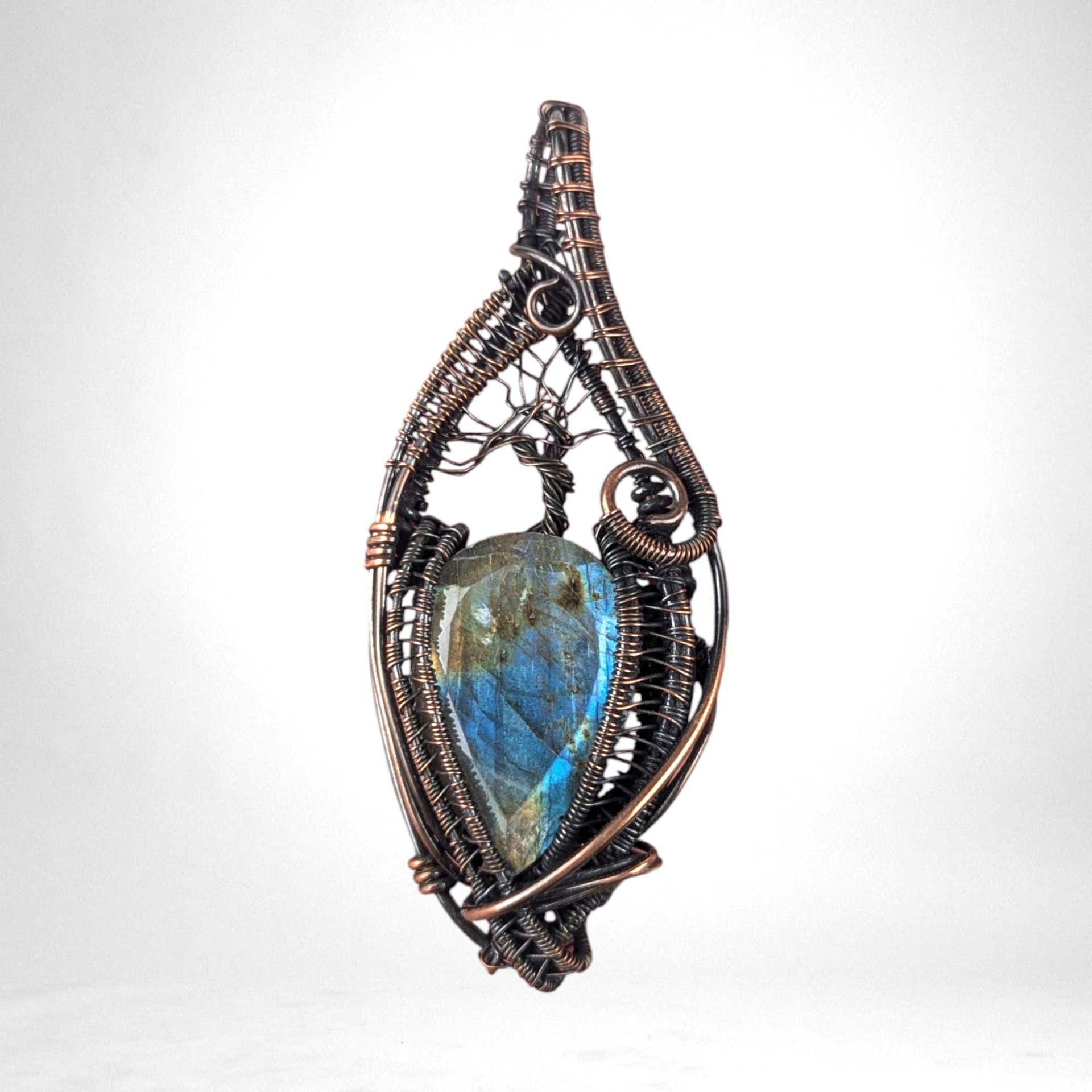 Unique Labradorite Pendant | Copper Wire Wrapped Tree | Artisan Jewelry