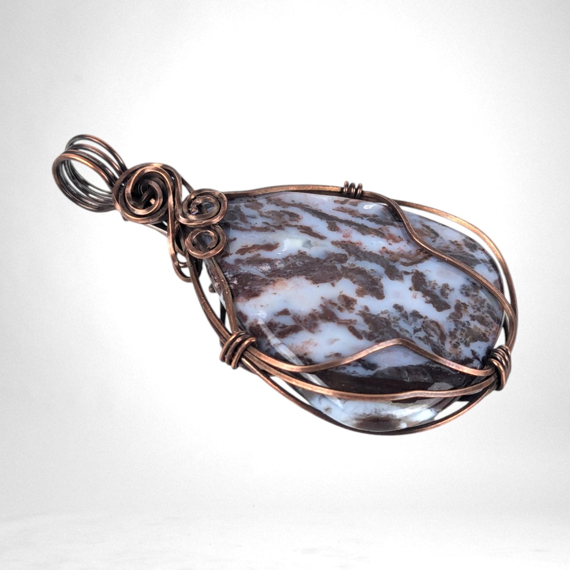 Handmade Copper Wire Wrapped Fancy Jasper Pendant, Boho Jewelry, Statement Necklace Pendant, Gift for Her