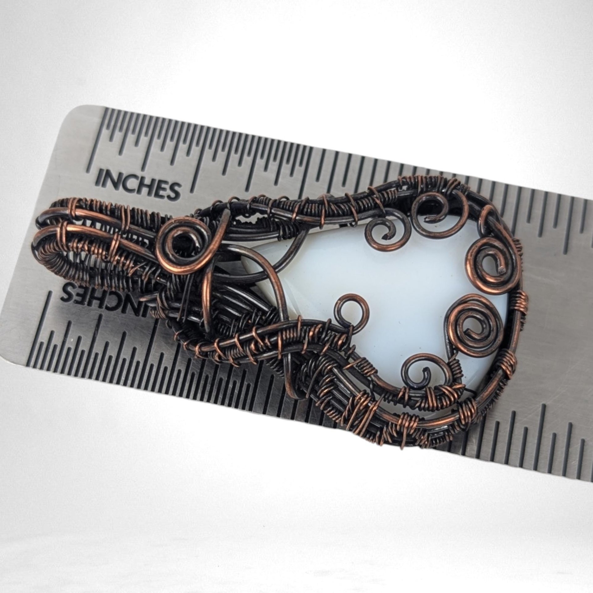 Handmade Copper Wire Wrapped White Calcedony Pendant | Guitar Shaped Pendant | Artisan Jewelry | Gift for Music Lover