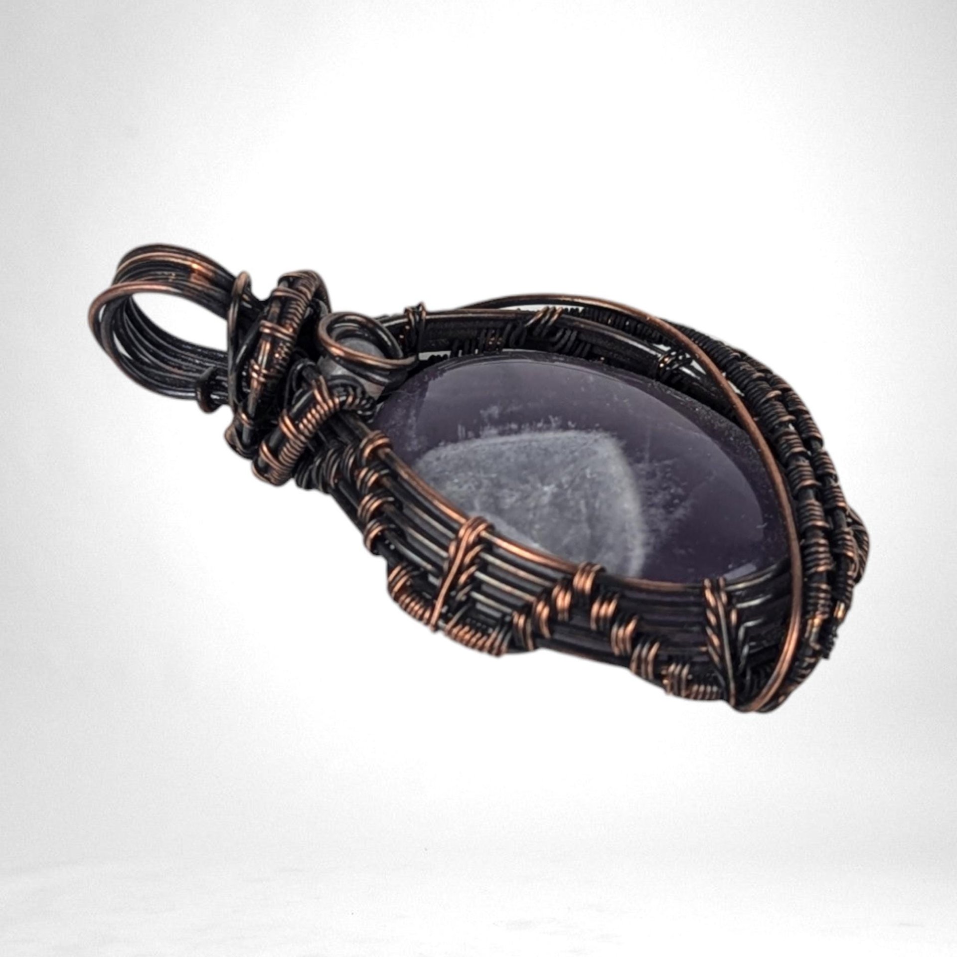Copper Wire Wrapped Amethyst Pendant | Handmade Crystal Jewelry | Antiqued Copper & Glass Accent | 2" | Gift for Her