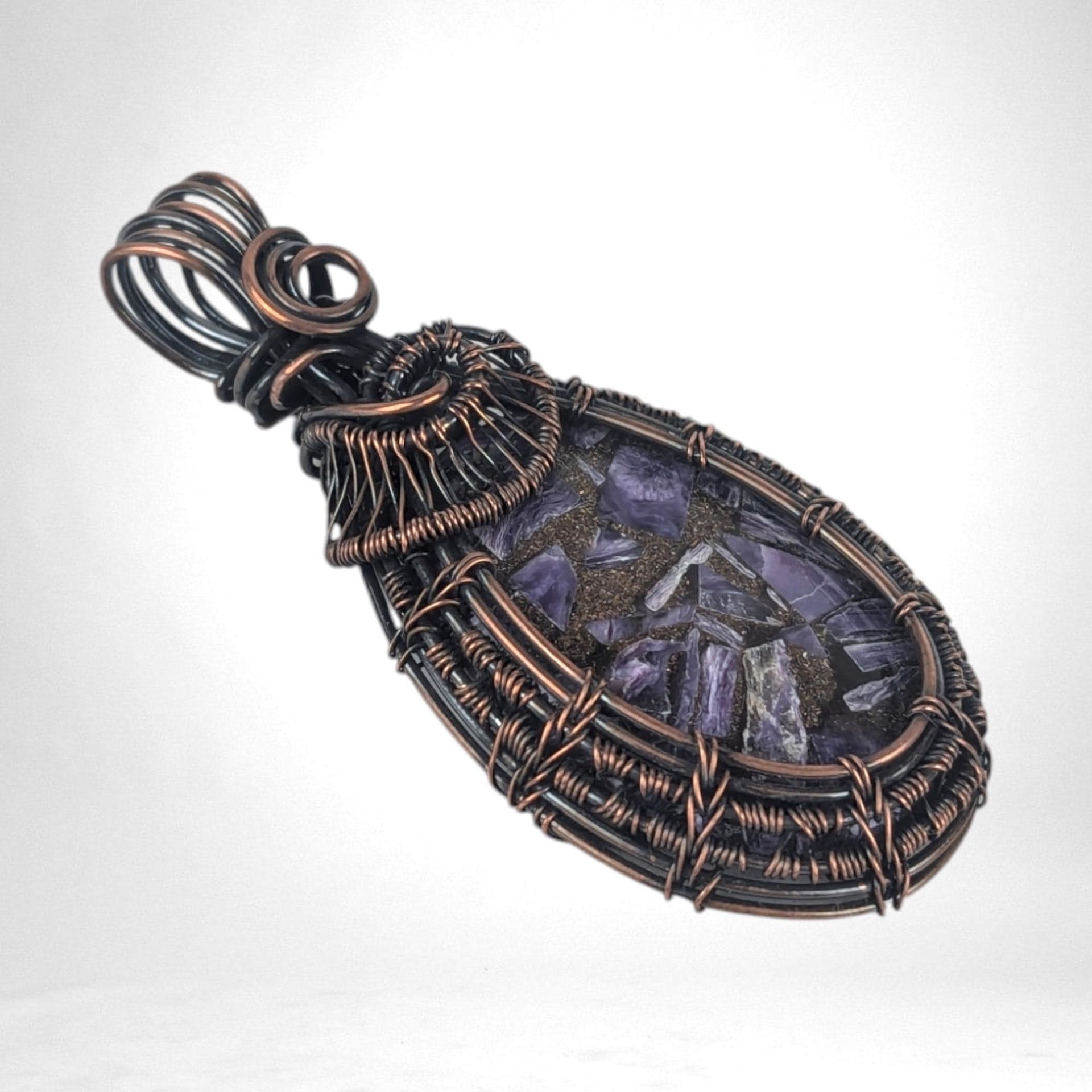 Copper Wire Wrapped Charoite Pendant | Oxidized Copper | Artisan Jewelry | Statement Necklace