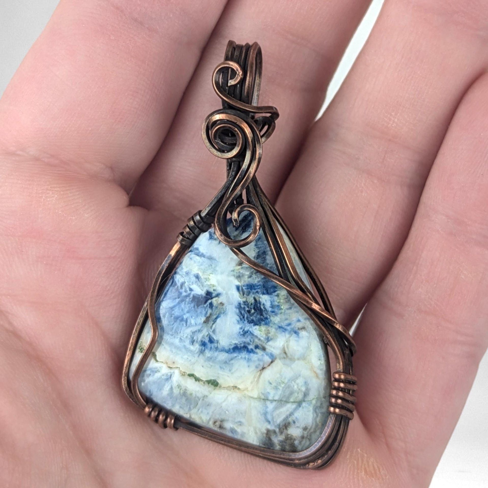Copper Wire Wrapped Scheelite Pendant | Unique Artisan Jewelry | Handmade Natural Stone Necklace | Bohemian Style Gift for Her