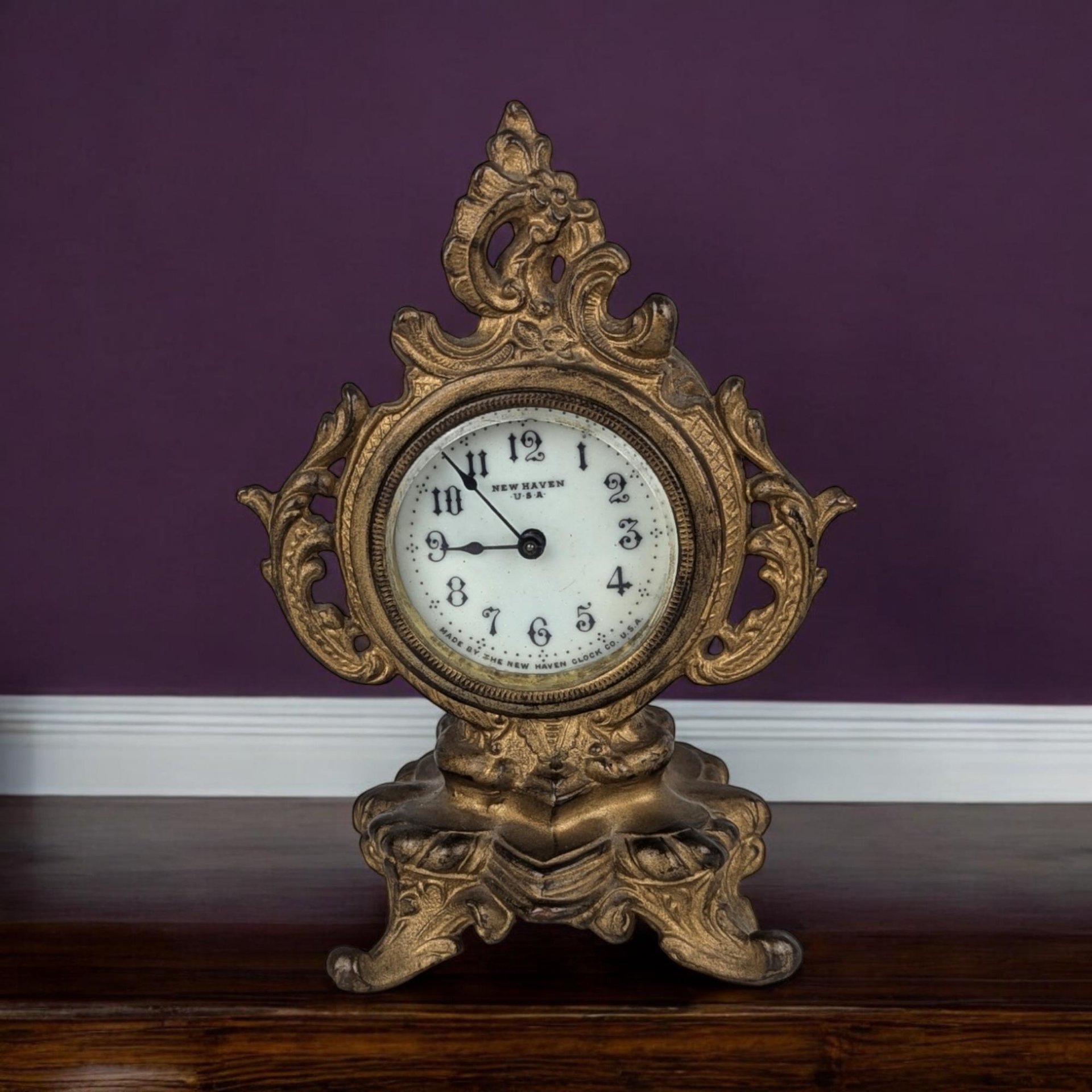 Antique New Haven Small Bronze Clock, Does Not Work
