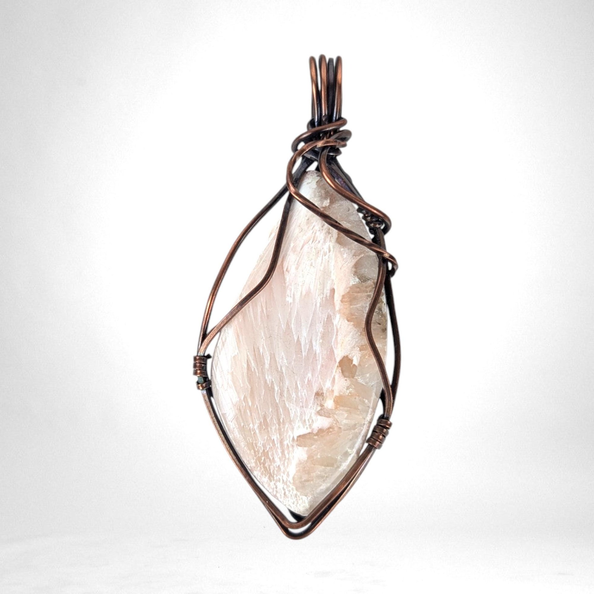 Copper Wire Wrapped Scolecite Pendant | Unique Artisan Jewelry | Handmade Natural Stone Necklace | Bohemian Style Gift for Her