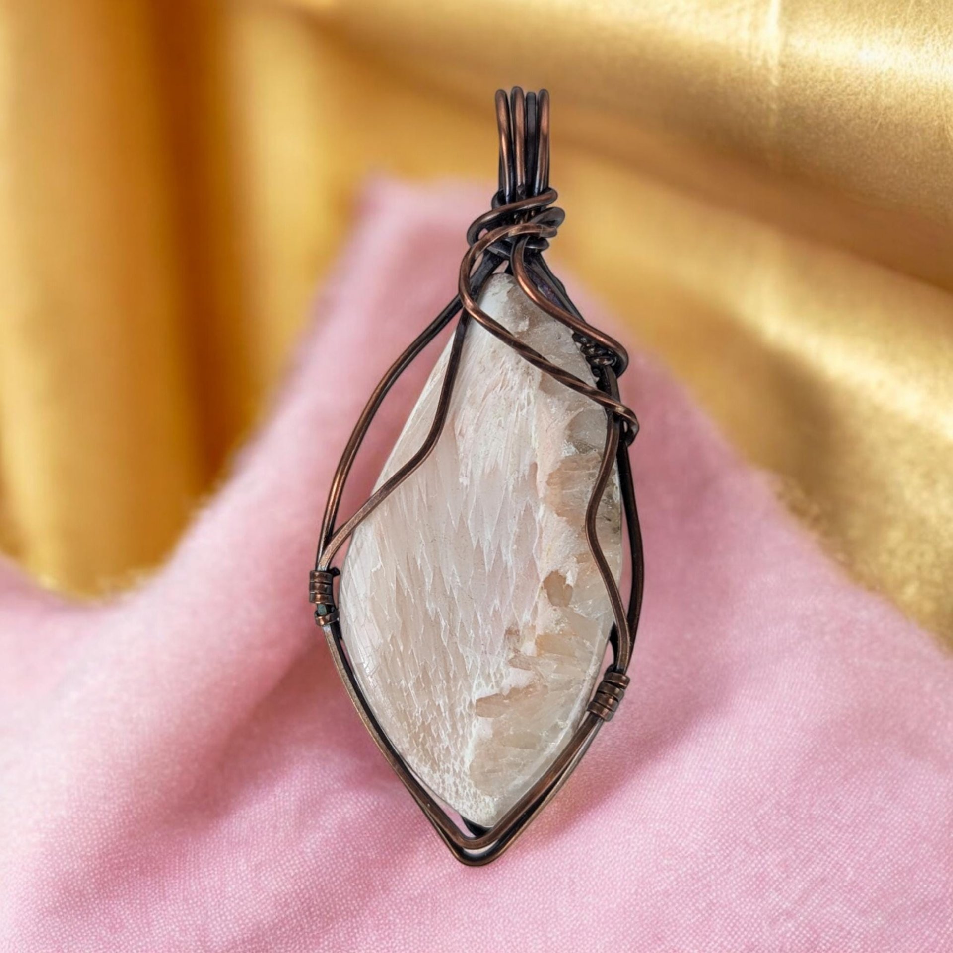 Copper Wire Wrapped Scolecite Pendant | Unique Artisan Jewelry | Handmade Natural Stone Necklace | Bohemian Style Gift for Her