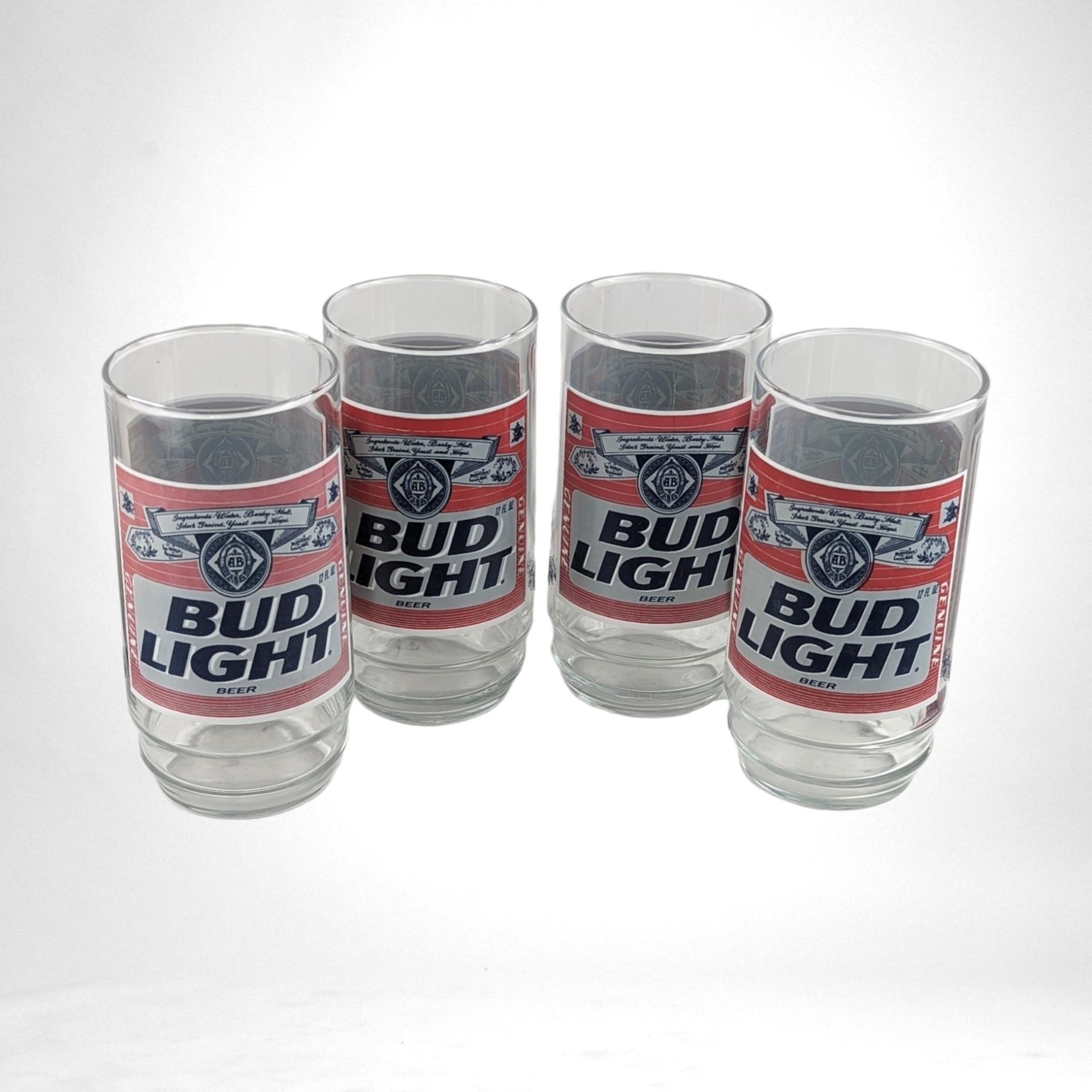 Vintage Bud Light Beer Glasses, Set of 4,  Classic Red Label,  Barware,  Man Cave Decor,  Collectible Glasses